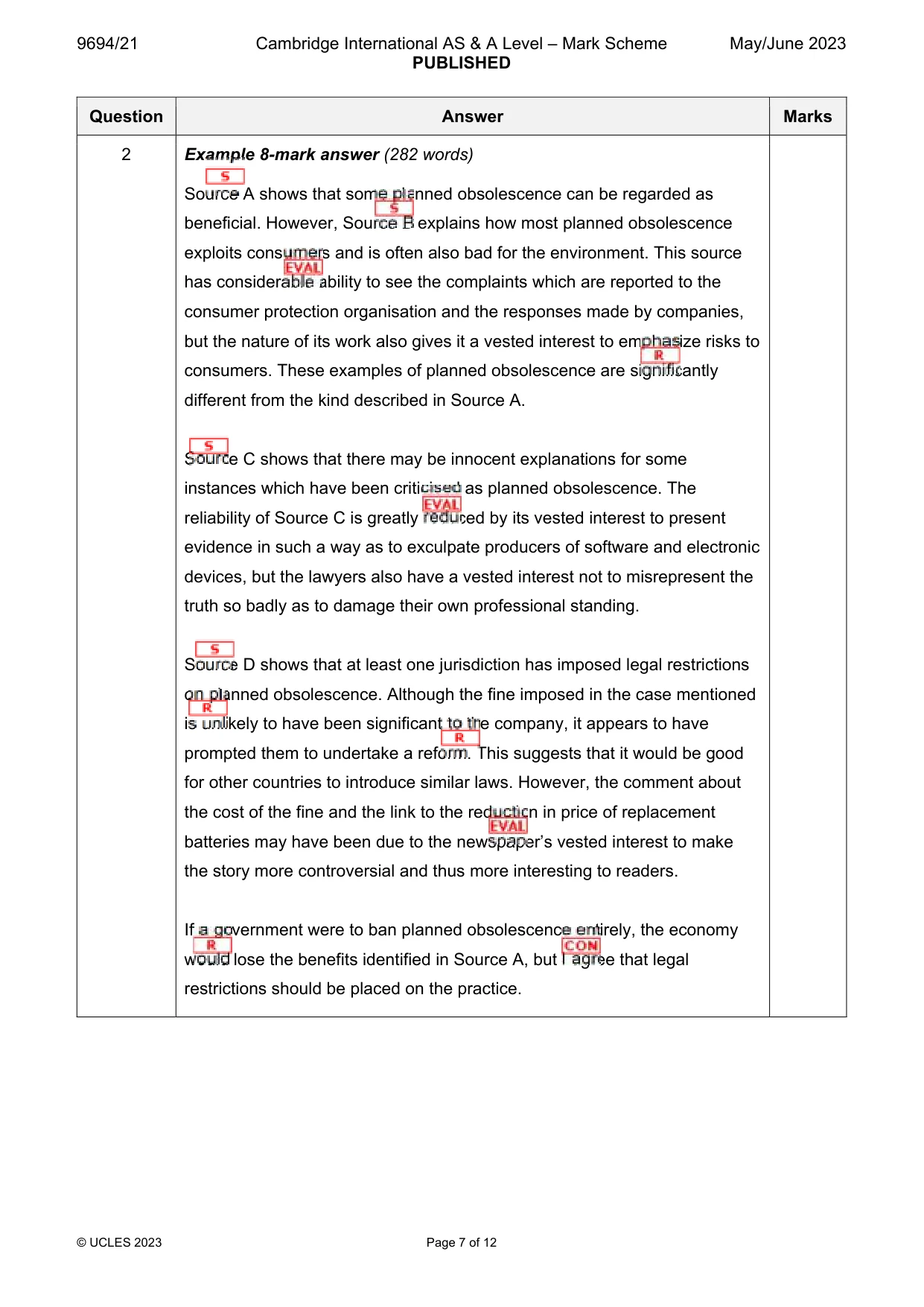 Mark scheme, page 7 of 12