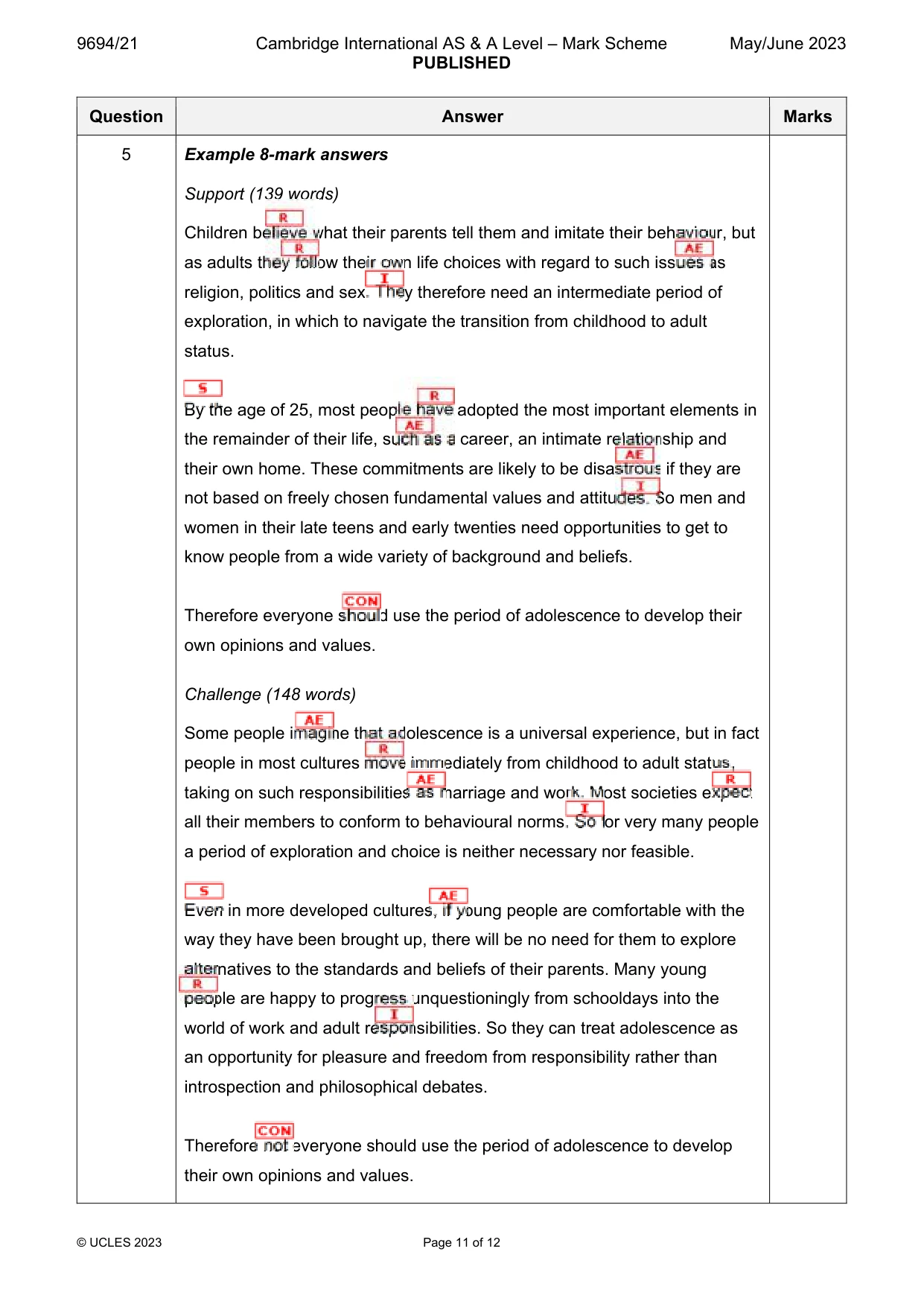 Mark scheme, page 11 of 12