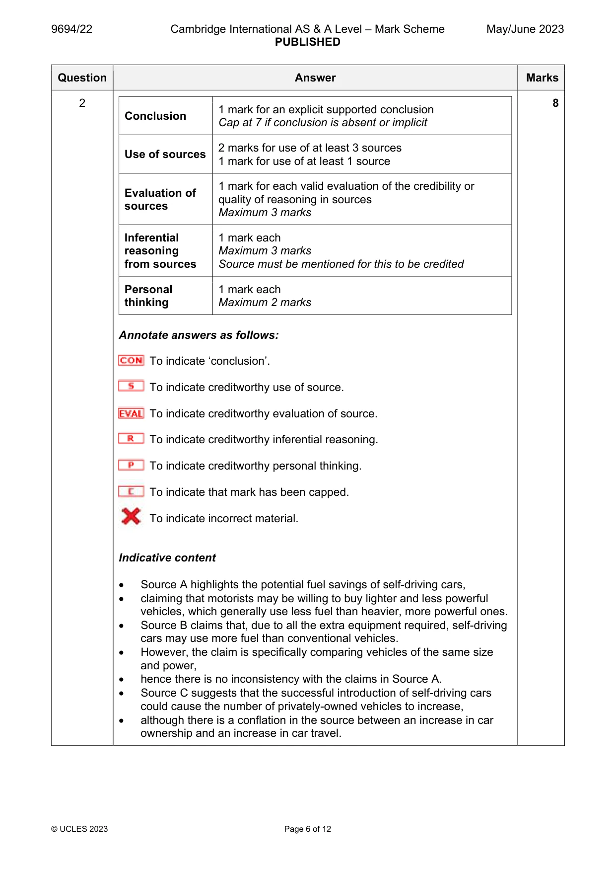 Mark scheme, page 6 of 12
