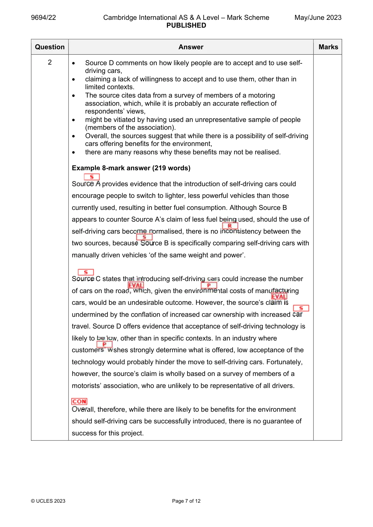 Mark scheme, page 7 of 12