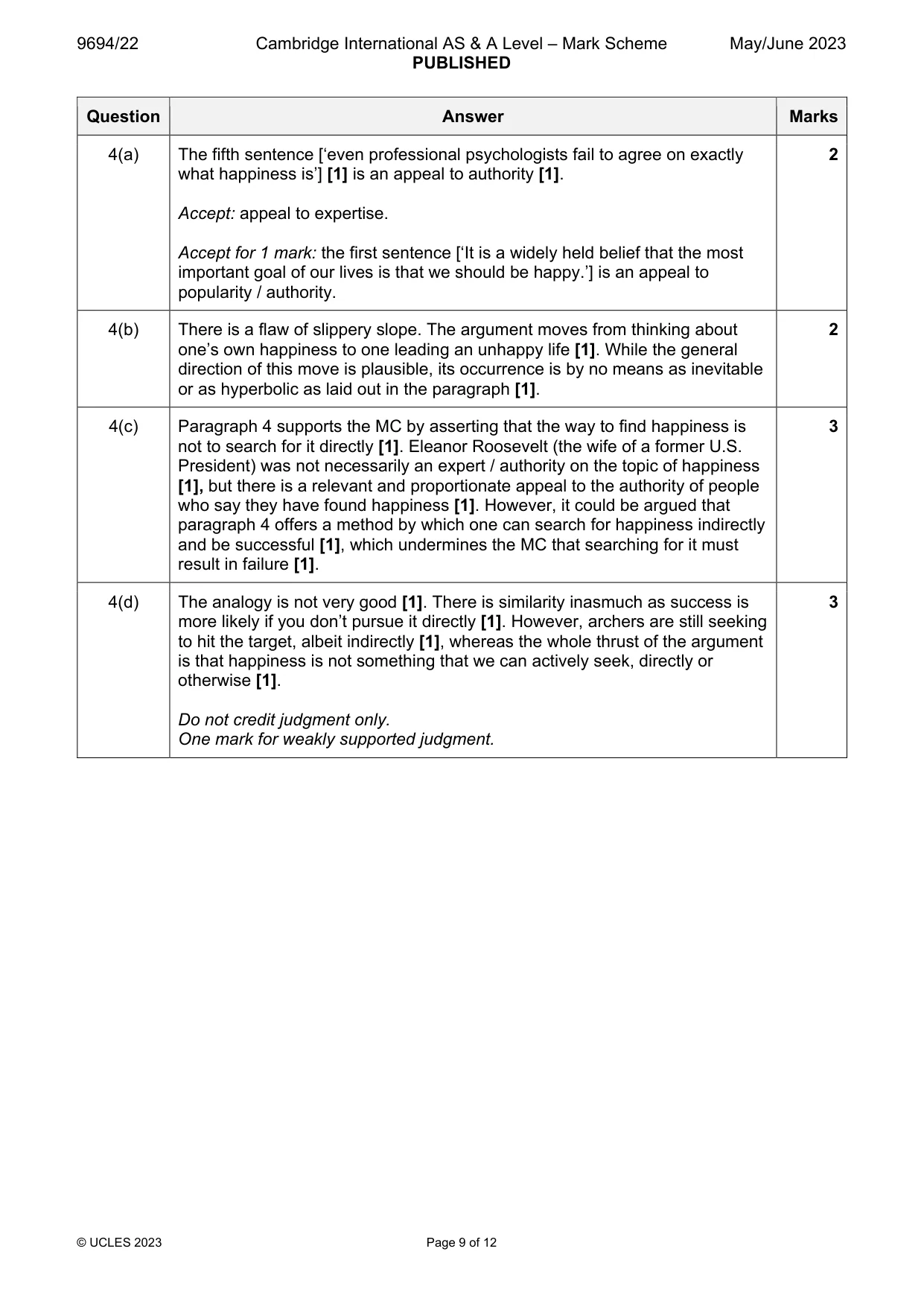 Mark scheme, page 9 of 12