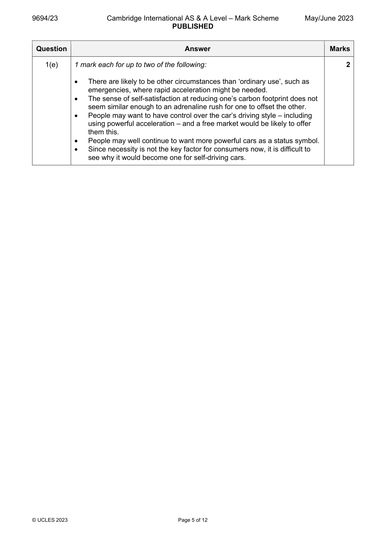 Mark scheme, page 5 of 12