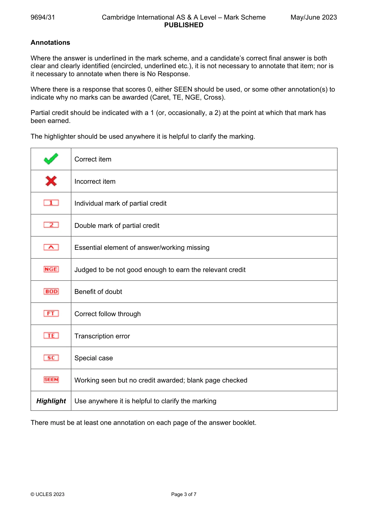 Mark scheme, page 3 of 7