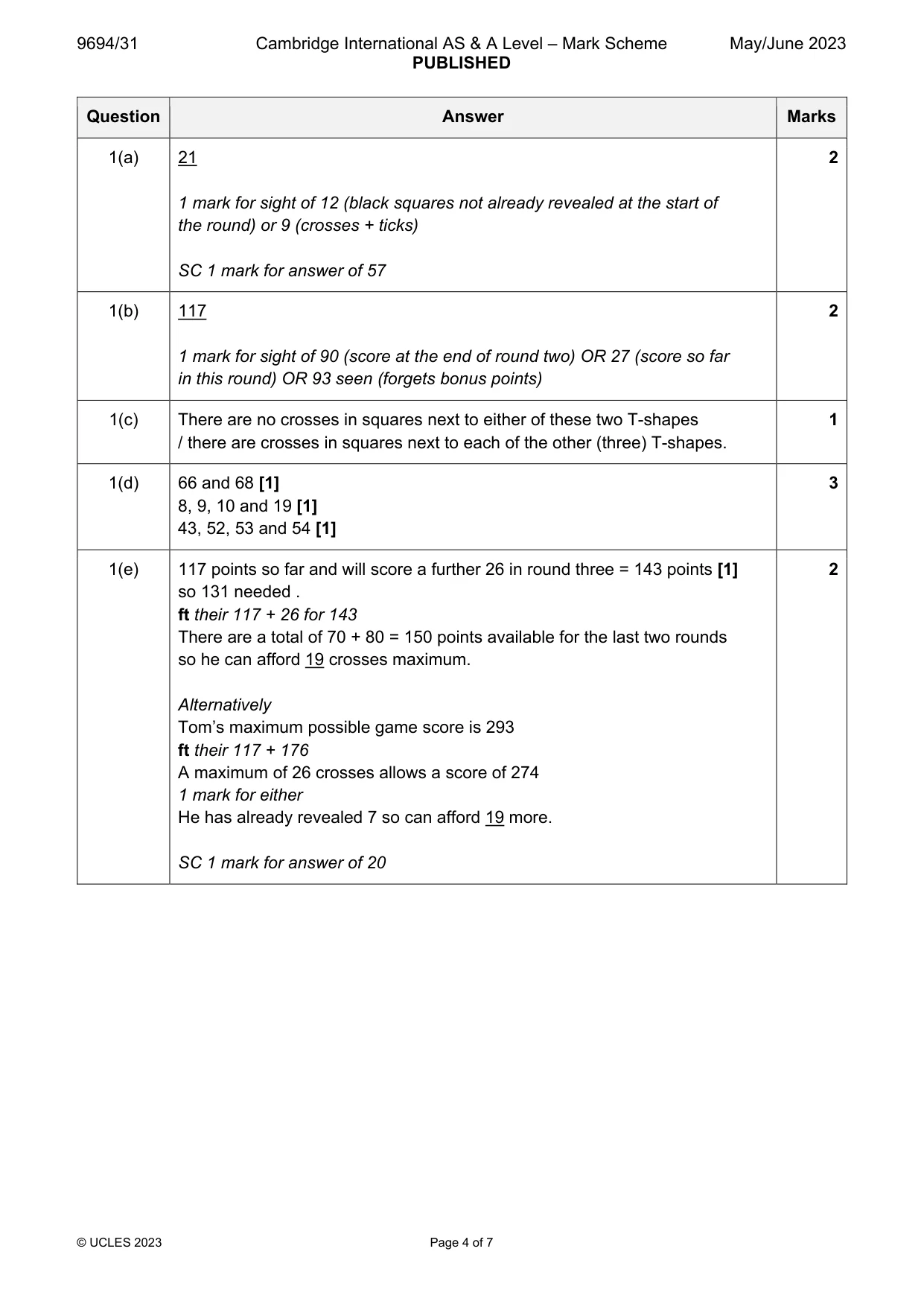 Mark scheme, page 4 of 7
