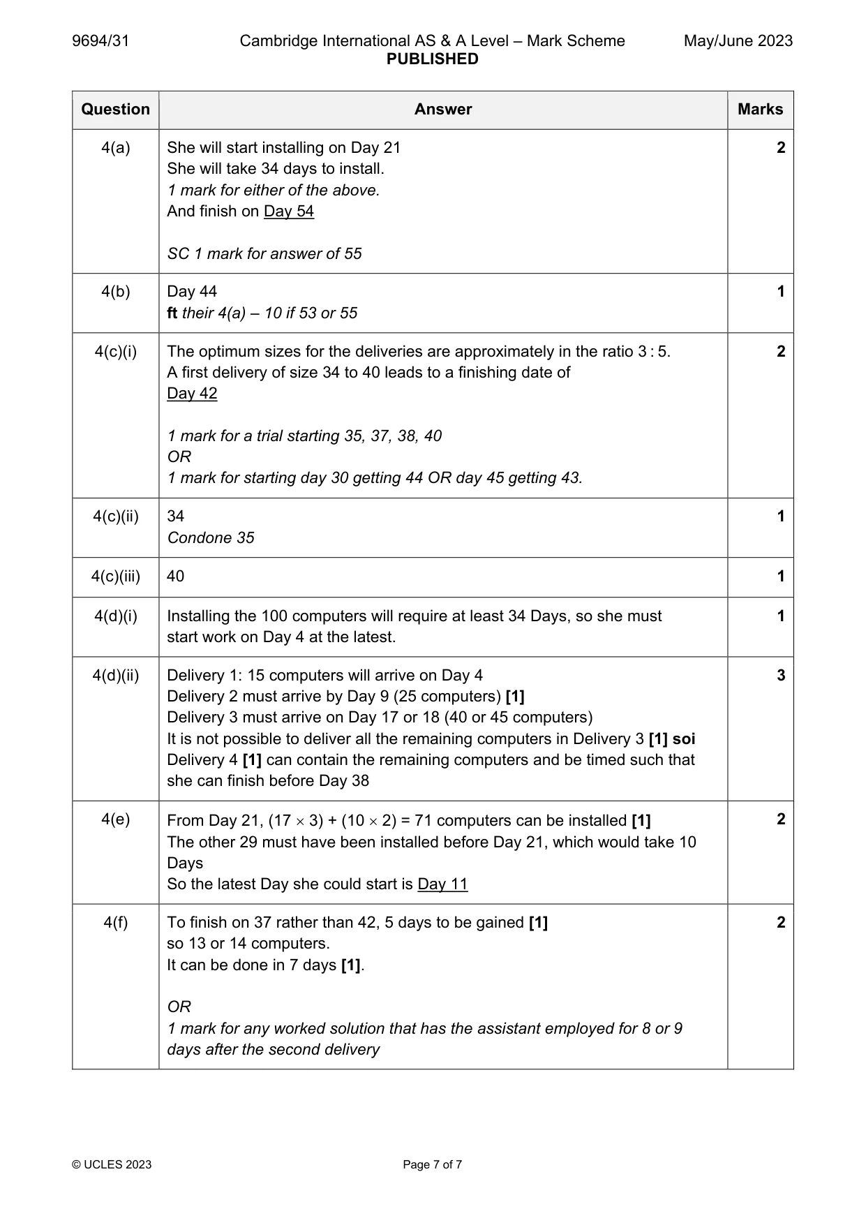 Mark scheme, page 7 of 7