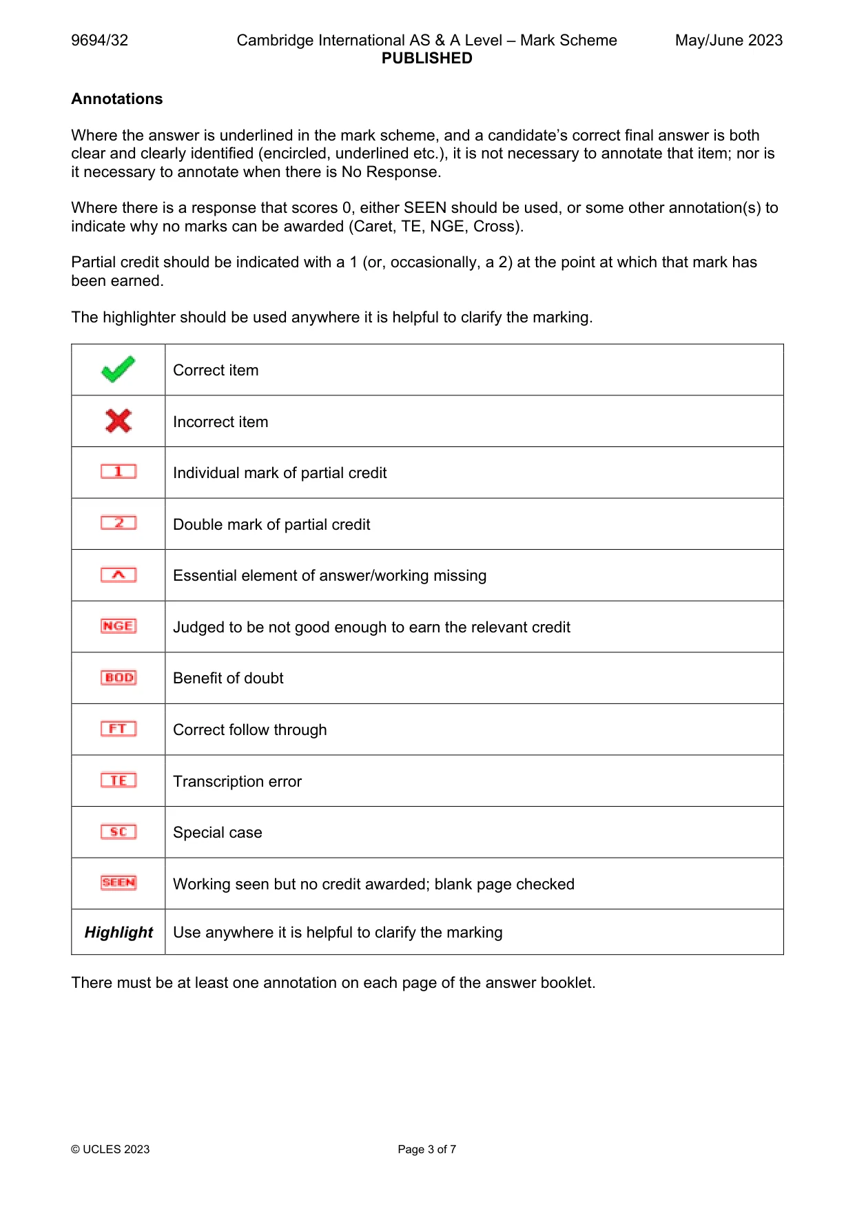 Mark scheme, page 3 of 7