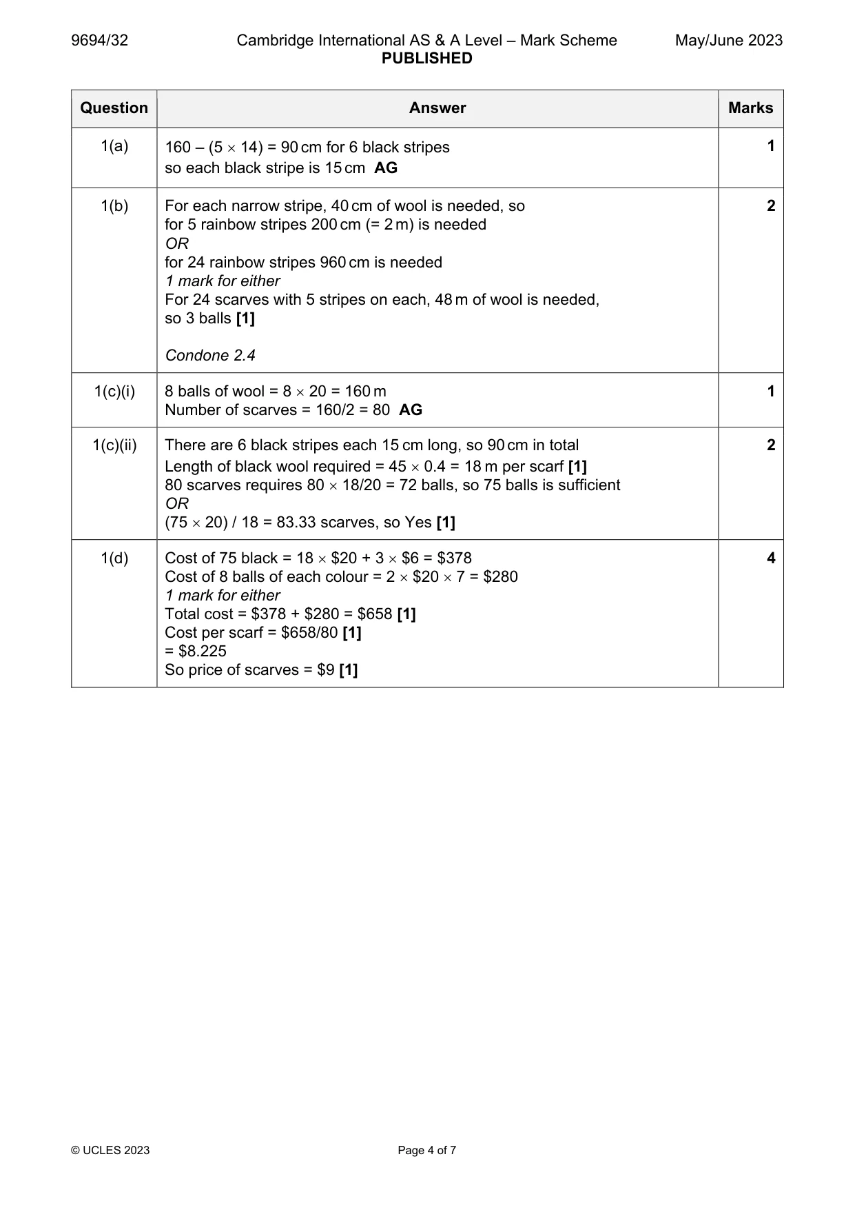 Mark scheme, page 4 of 7