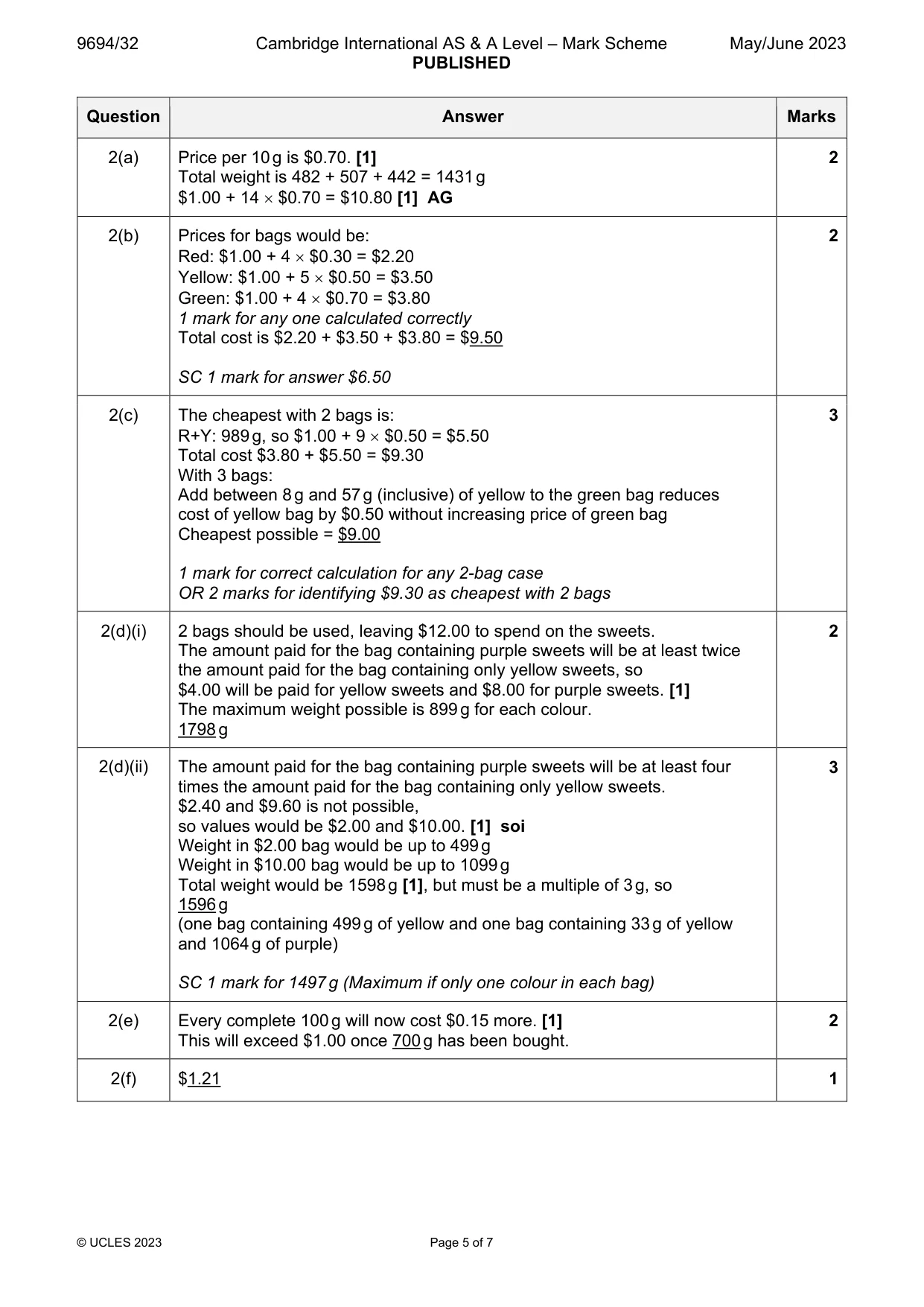 Mark scheme, page 5 of 7