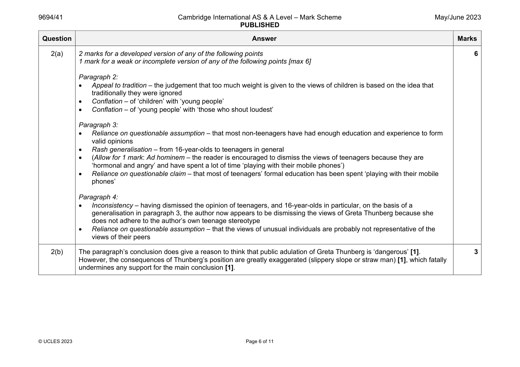 Mark scheme, page 6 of 11