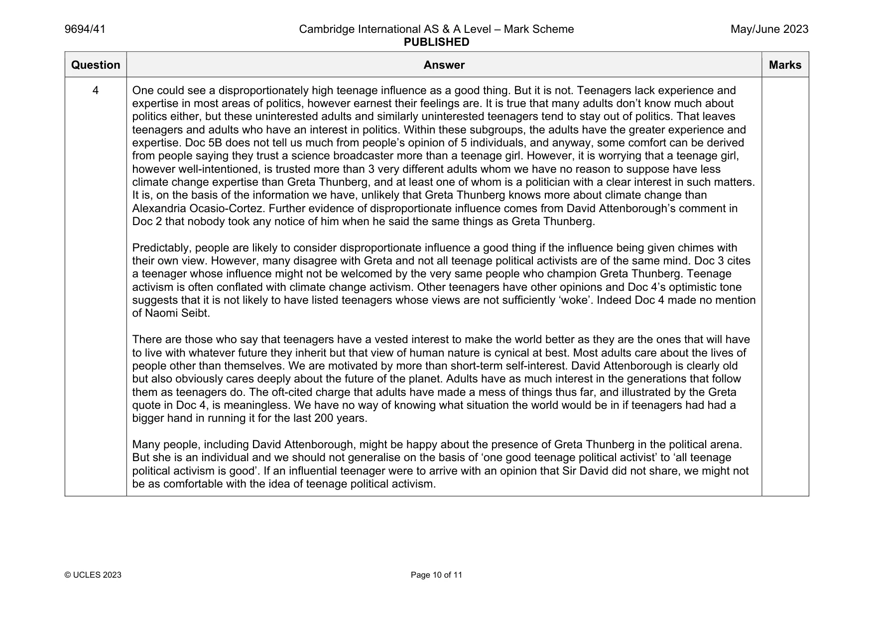 Mark scheme, page 10 of 11