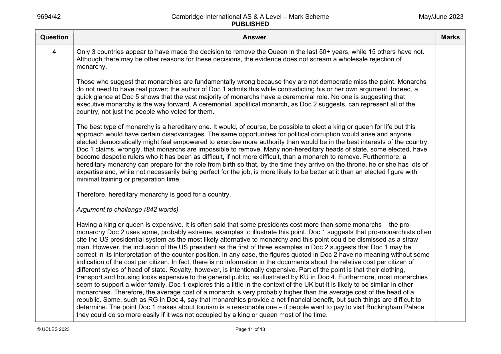 Mark scheme, page 11 of 13