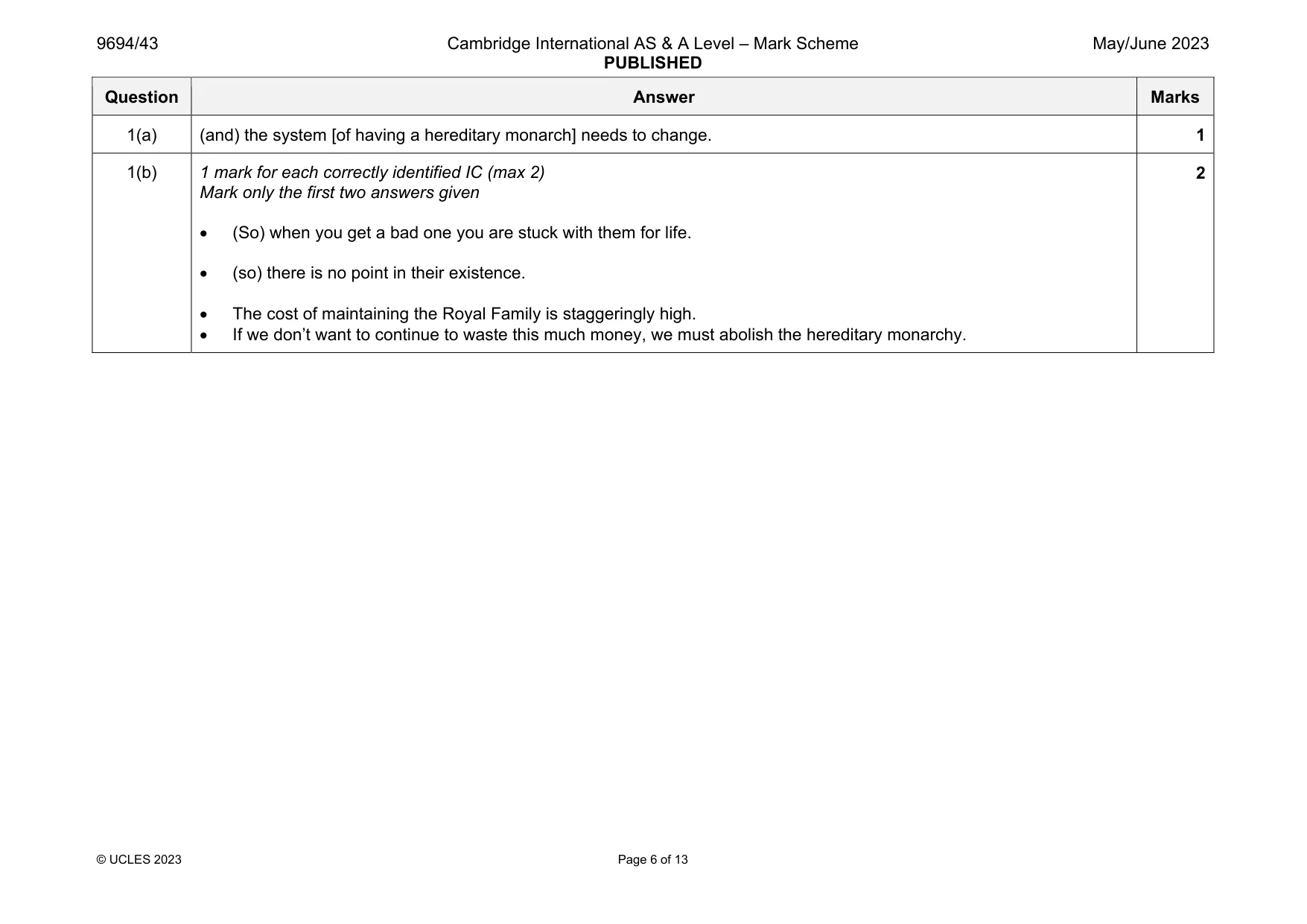 Mark scheme, page 6 of 13