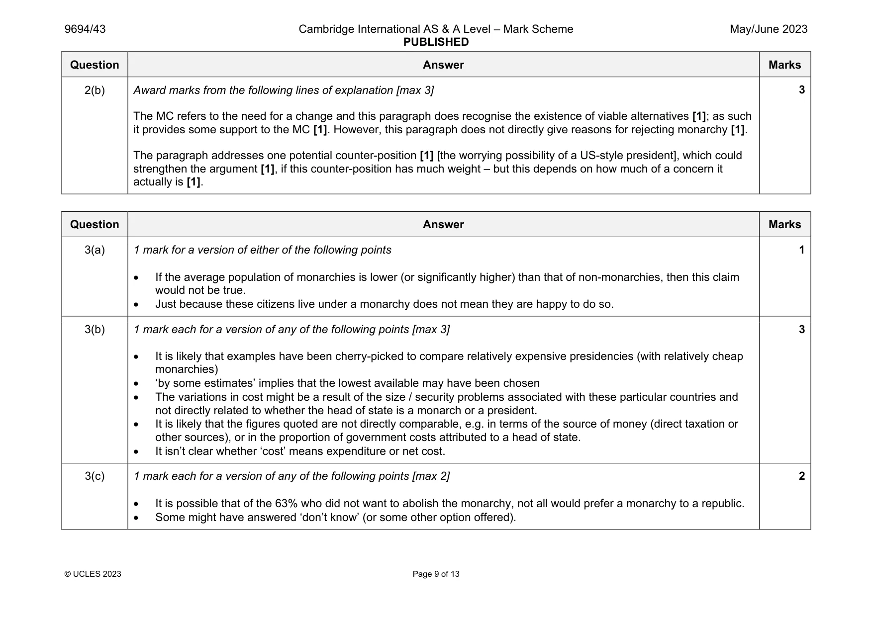 Mark scheme, page 9 of 13