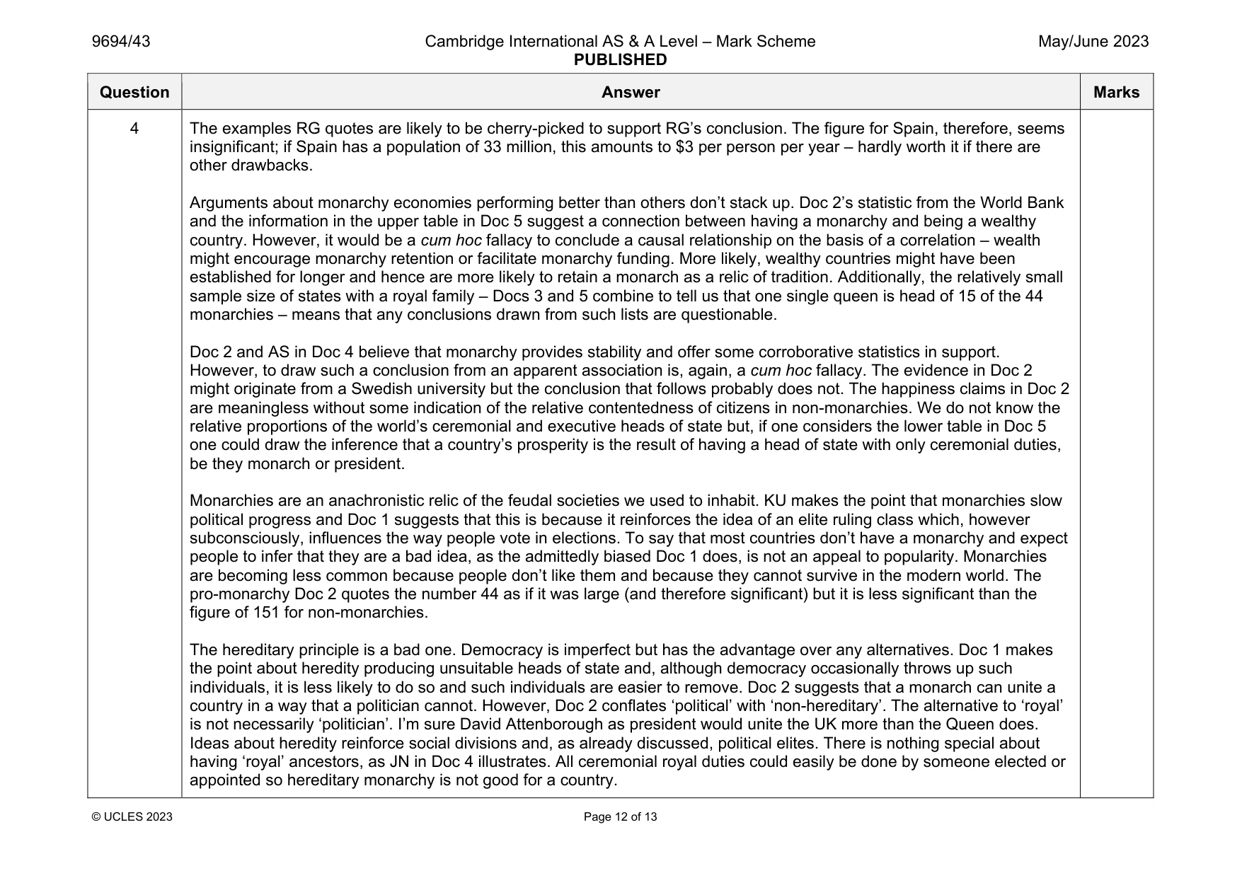 Mark scheme, page 12 of 13