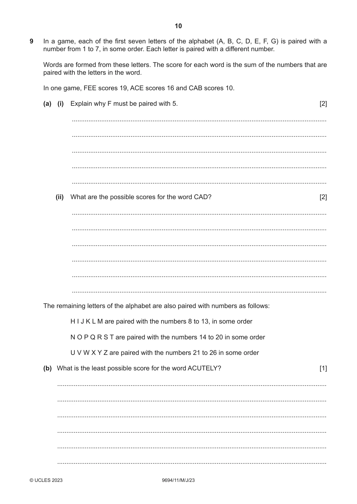 Cambridge A Level Thinking Skills 9694 2023 May/June Paper 1 · Variant 1 question paper, page 10 of 16