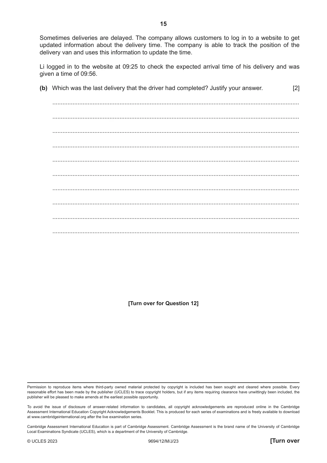 Cambridge A Level Thinking Skills 9694 2023 May/June Paper 1 · Variant 2 question paper, page 15 of 16