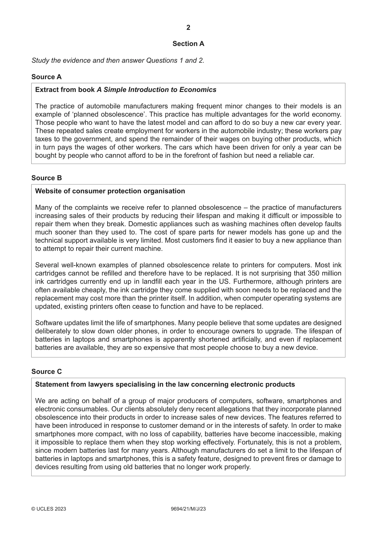 Cambridge A Level Thinking Skills 9694 2023 May/June Paper 2 · Variant 1 question paper, page 2 of 8