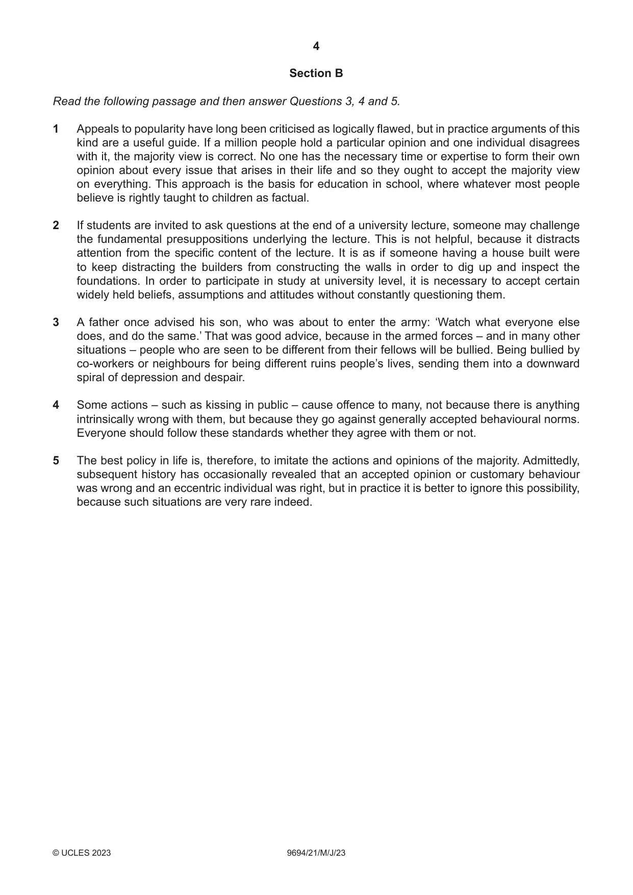 Cambridge A Level Thinking Skills 9694 2023 May/June Paper 2 · Variant 1 question paper, page 4 of 8