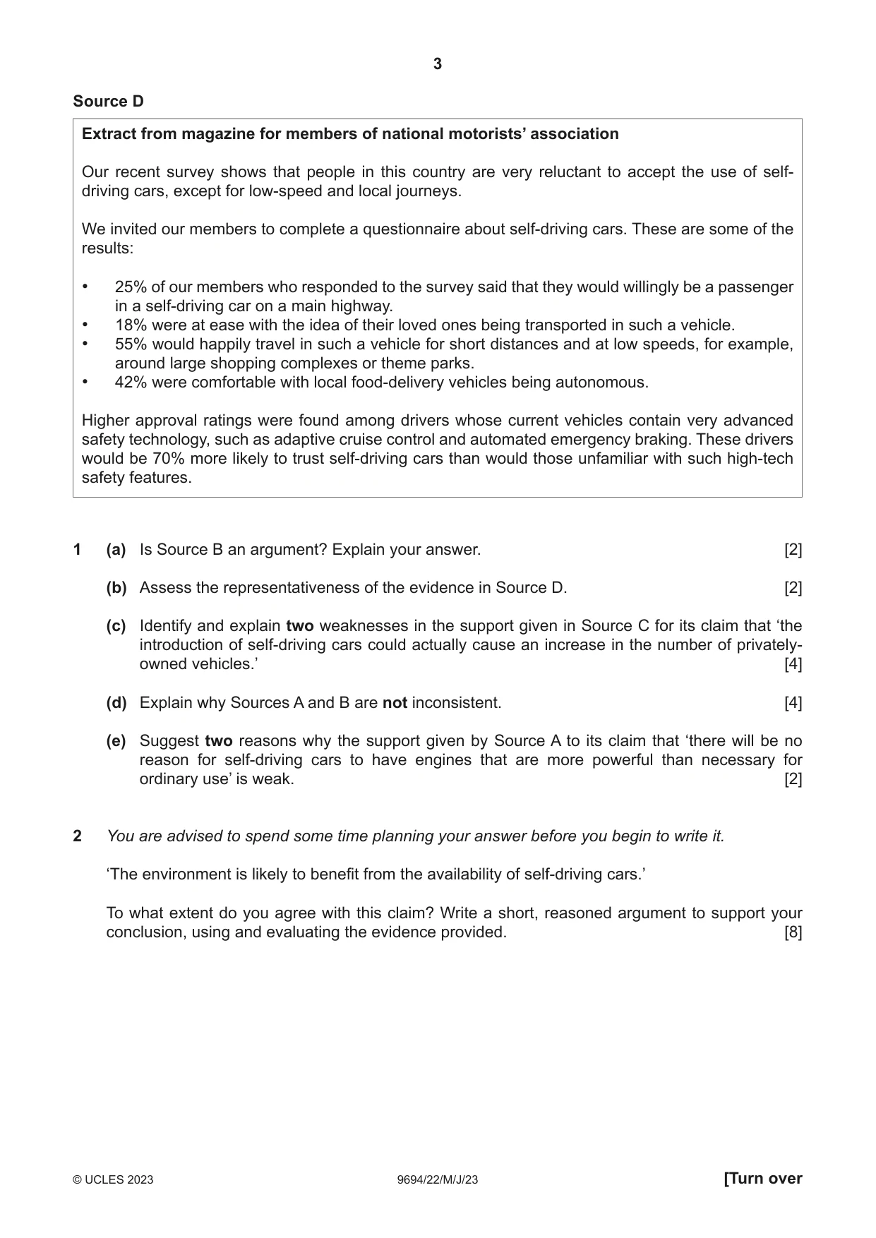 Cambridge A Level Thinking Skills 9694 2023 May/June Paper 2 · Variant 2 question paper, page 3 of 8