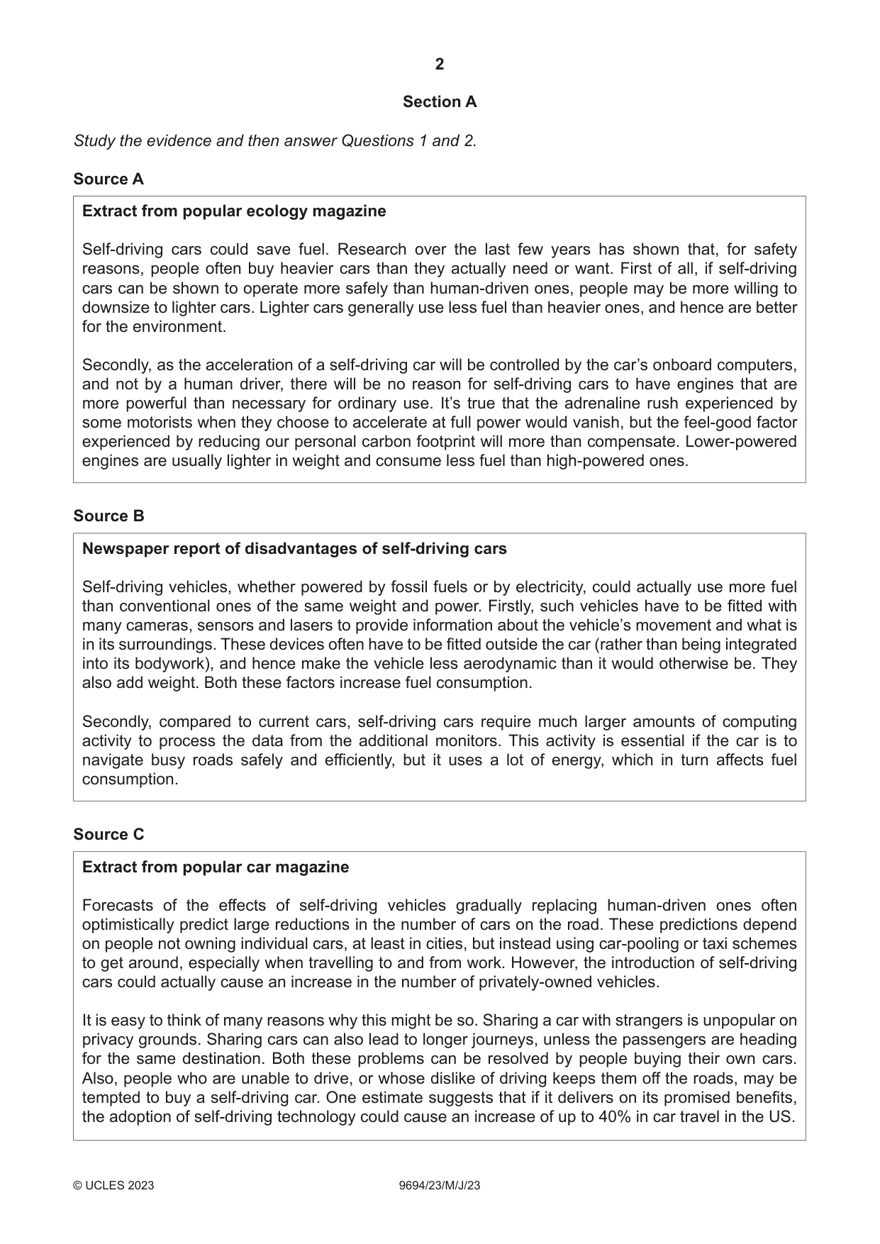 Cambridge A Level Thinking Skills 9694 2023 May/June Paper 2 · Variant 3 question paper, page 2 of 8