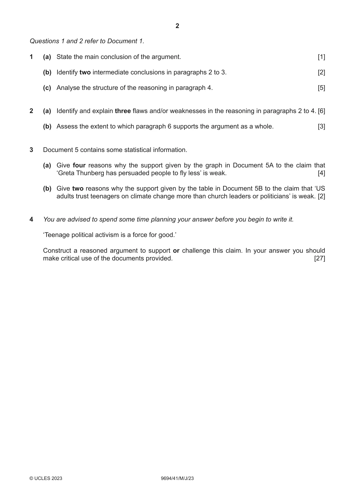 Cambridge A Level Thinking Skills 9694 2023 May/June Paper 4 · Variant 1 question paper, page 2 of 8