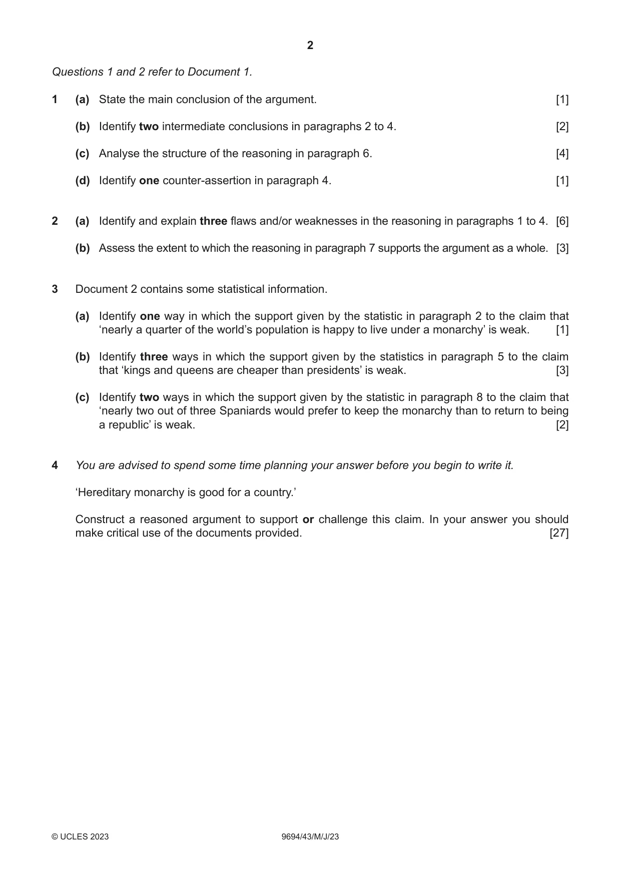 Cambridge A Level Thinking Skills 9694 2023 May/June Paper 4 · Variant 3 question paper, page 2 of 8