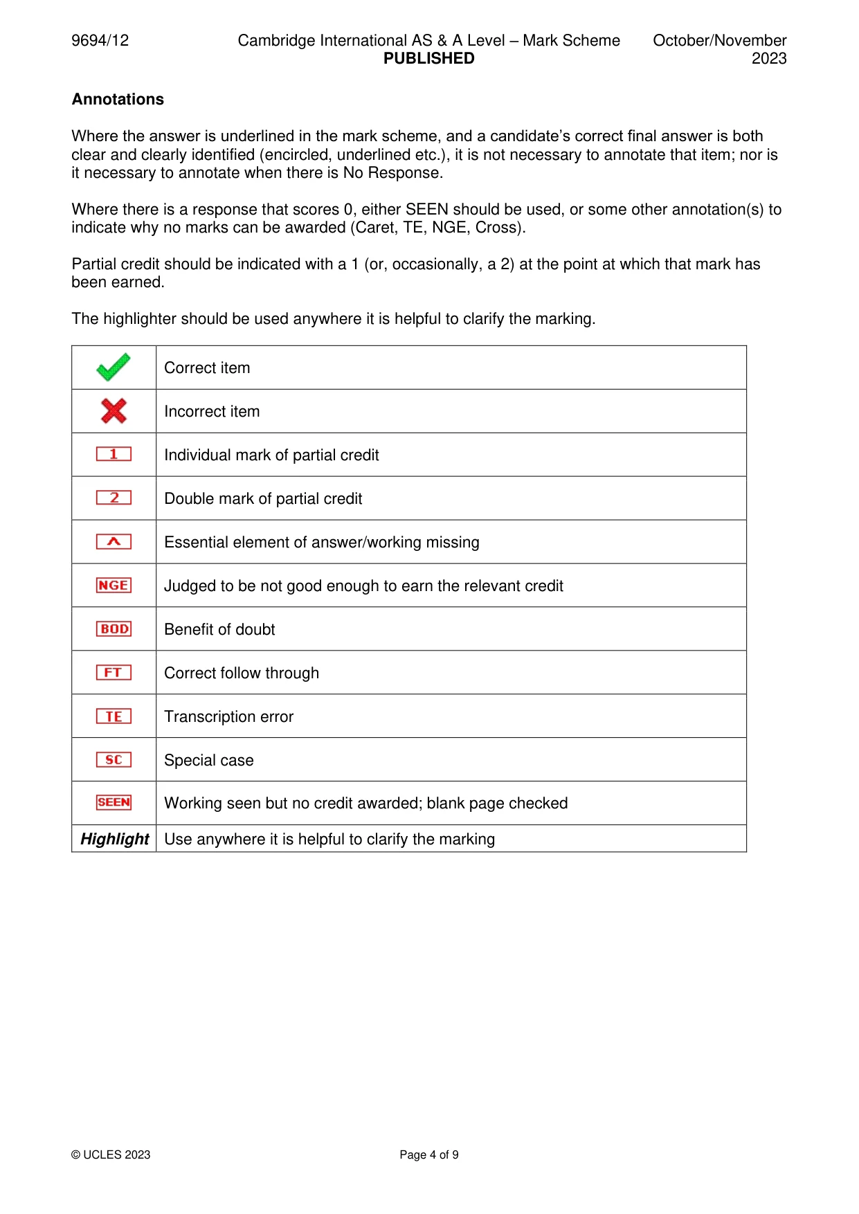Mark scheme, page 4 of 9