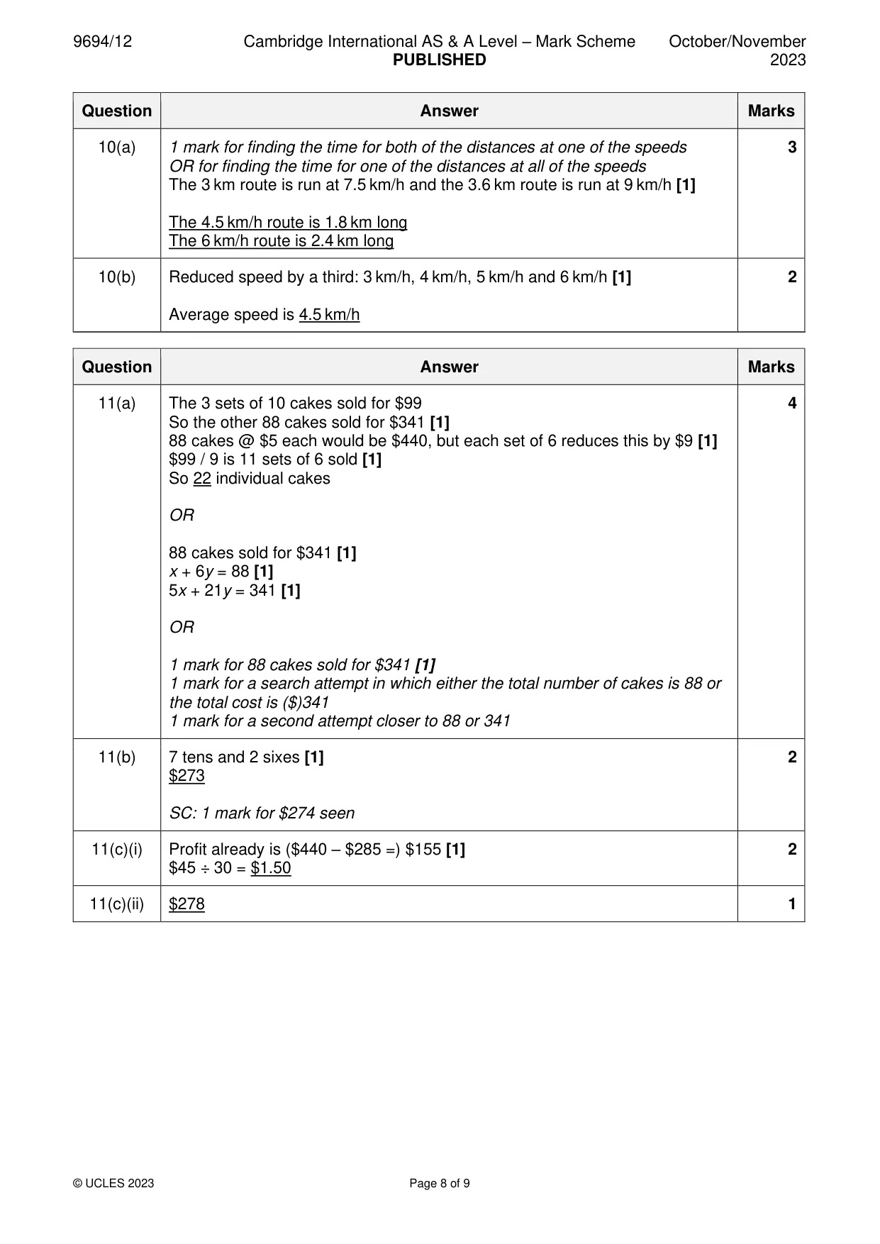 Mark scheme, page 8 of 9