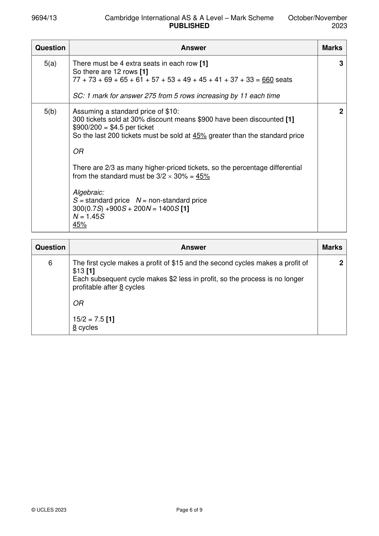 Mark scheme, page 6 of 9