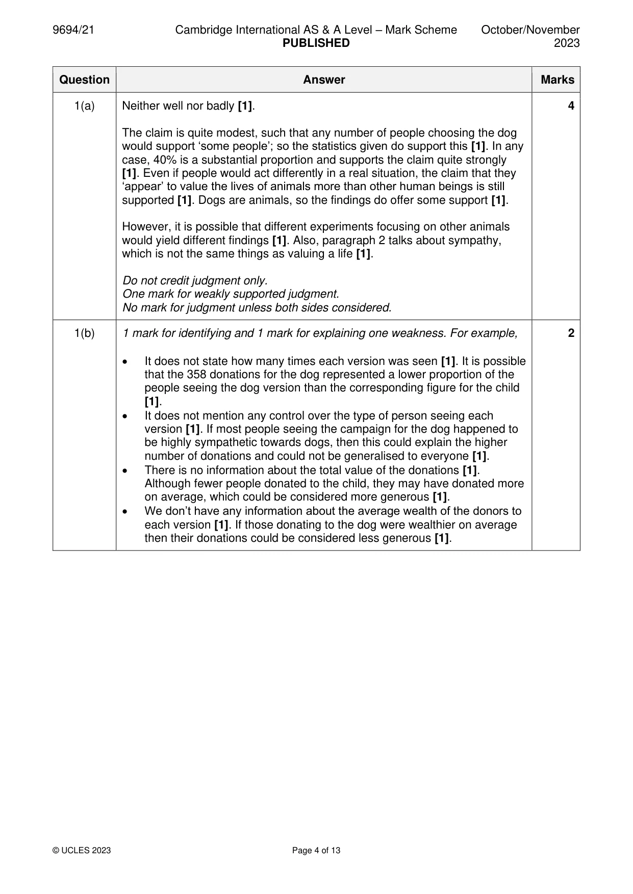 Mark scheme, page 4 of 13