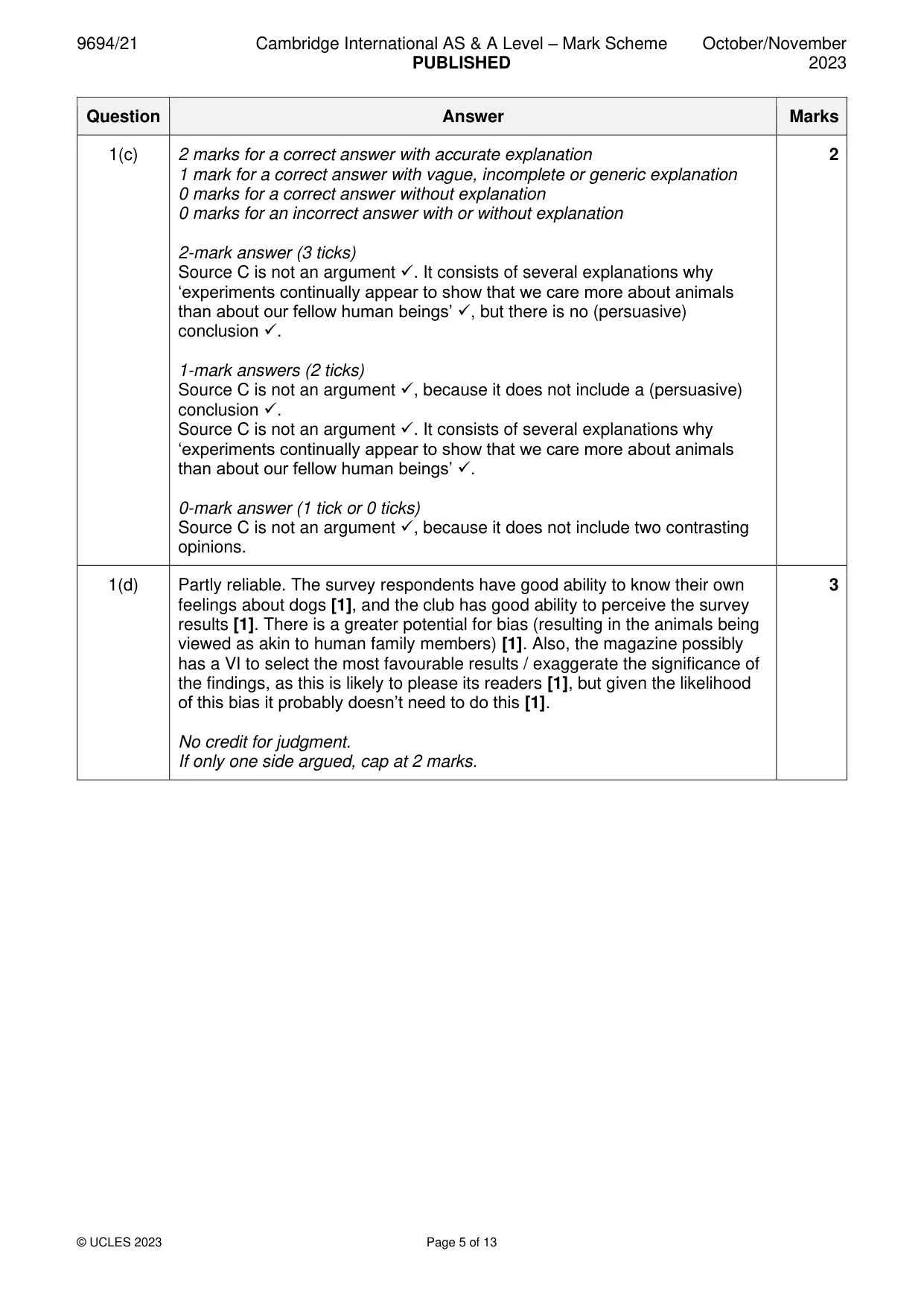 Mark scheme, page 5 of 13