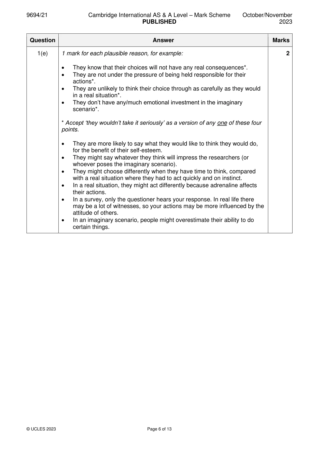 Mark scheme, page 6 of 13