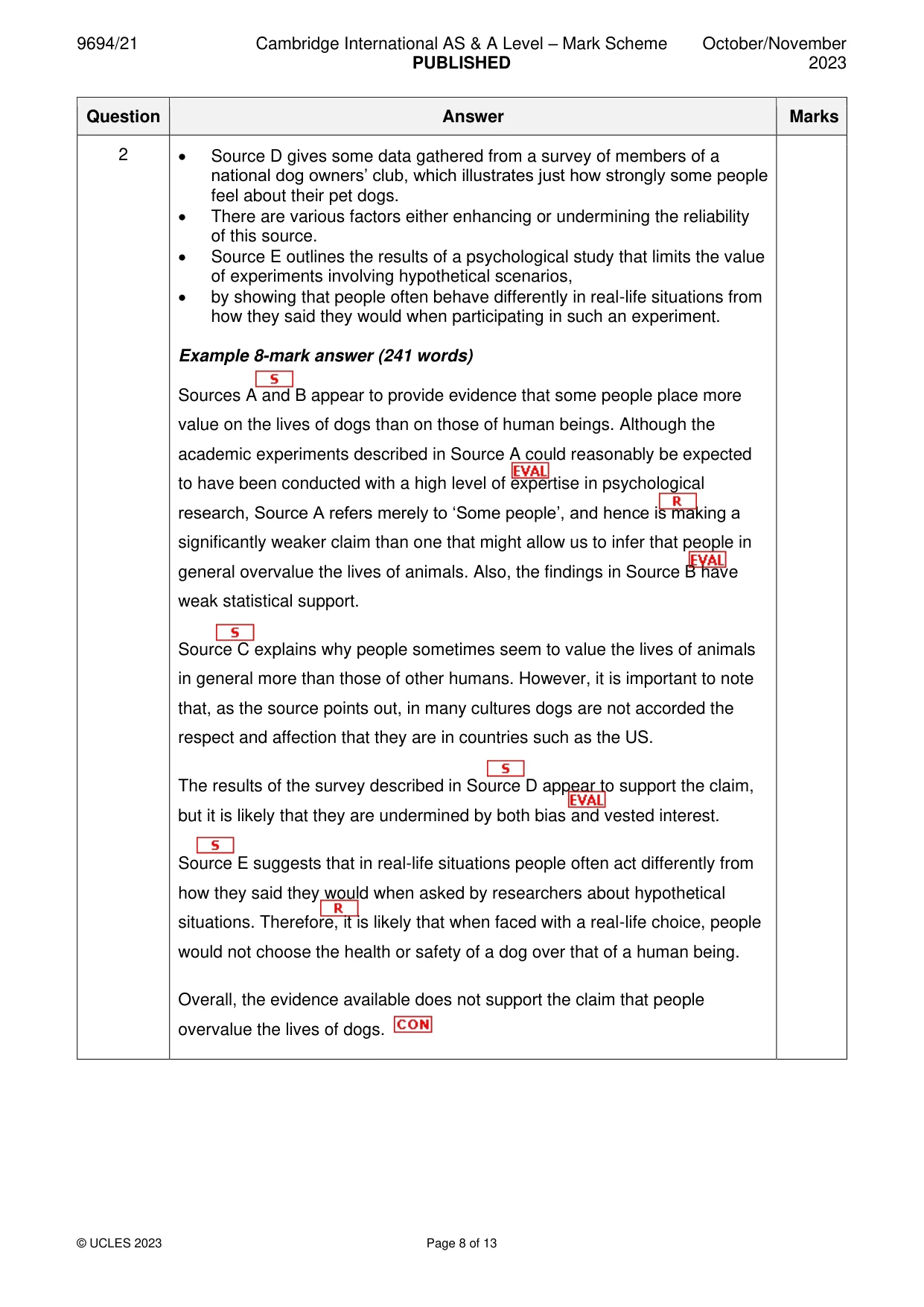 Mark scheme, page 8 of 13