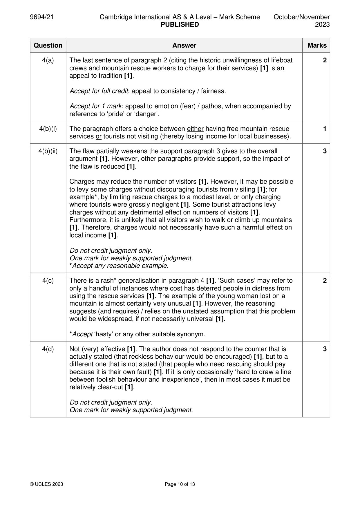 Mark scheme, page 10 of 13