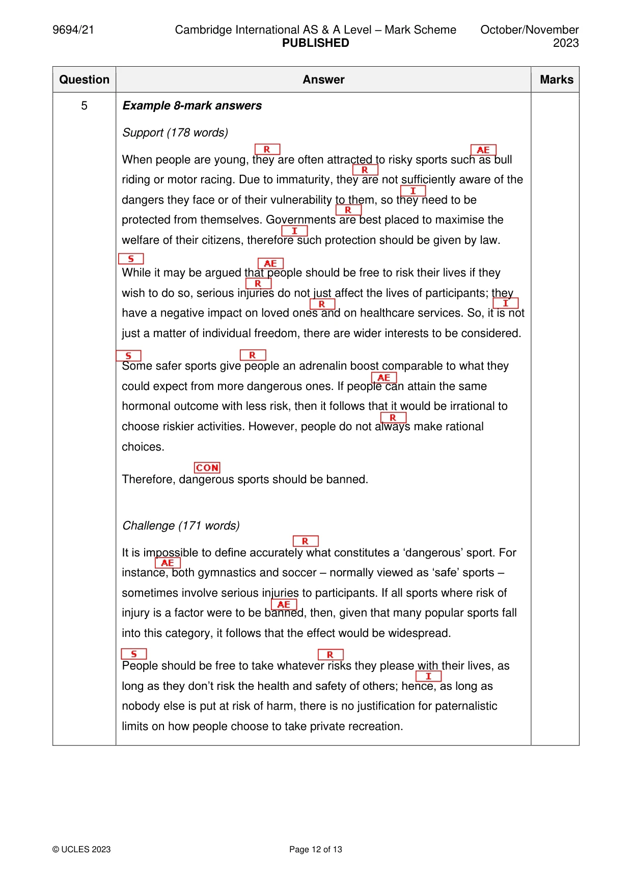 Mark scheme, page 12 of 13