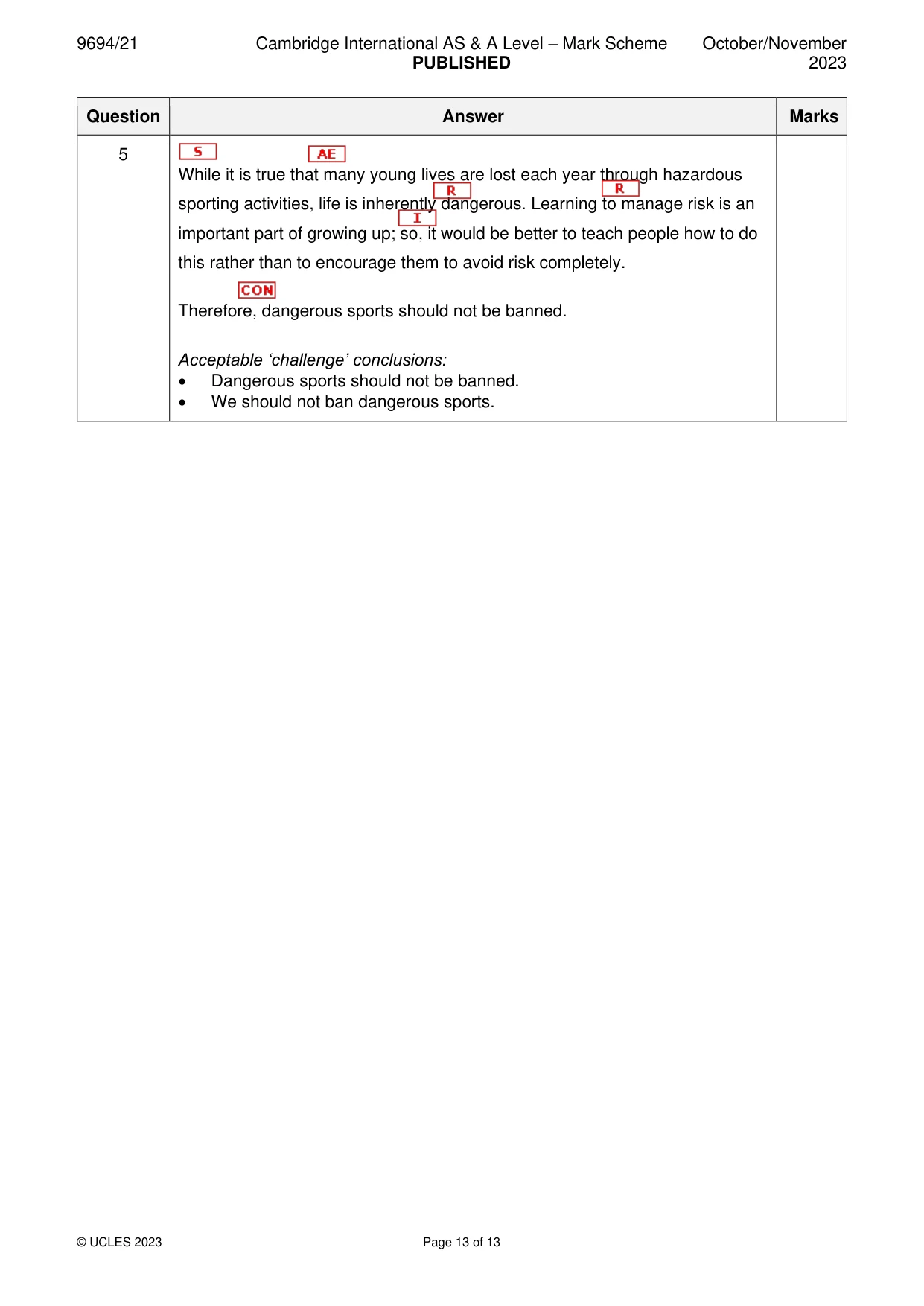 Mark scheme, page 13 of 13