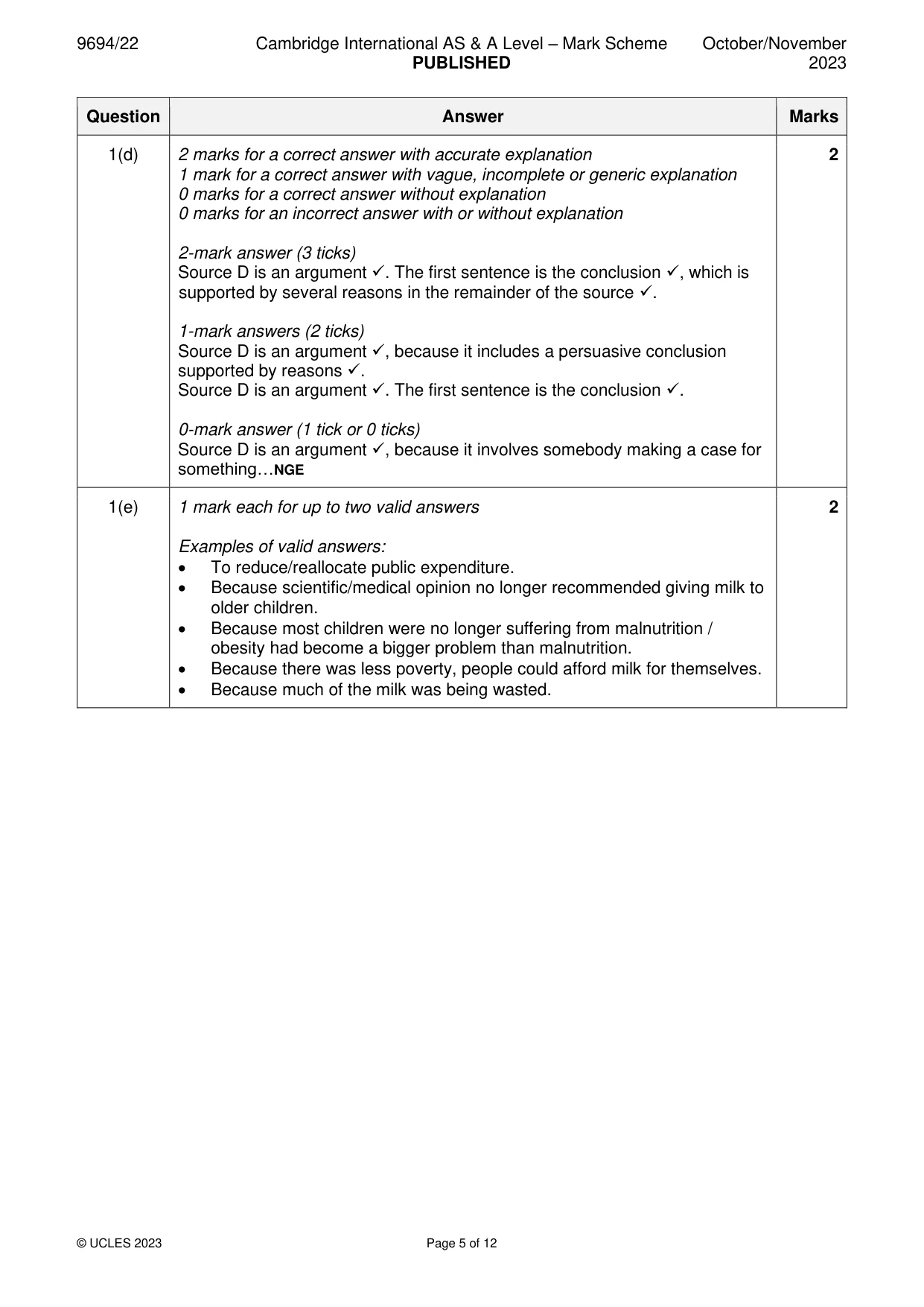 Mark scheme, page 5 of 12