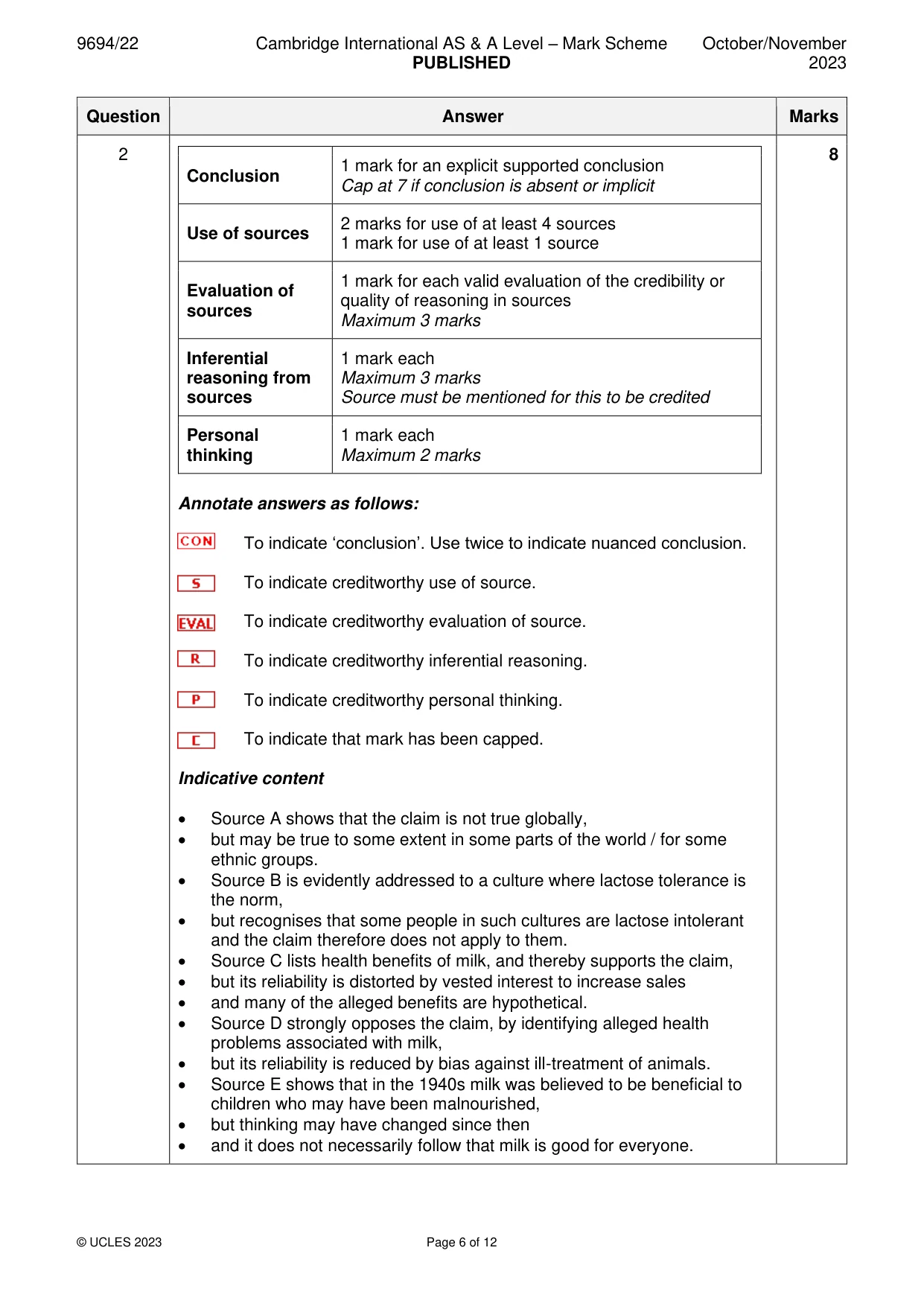 Mark scheme, page 6 of 12