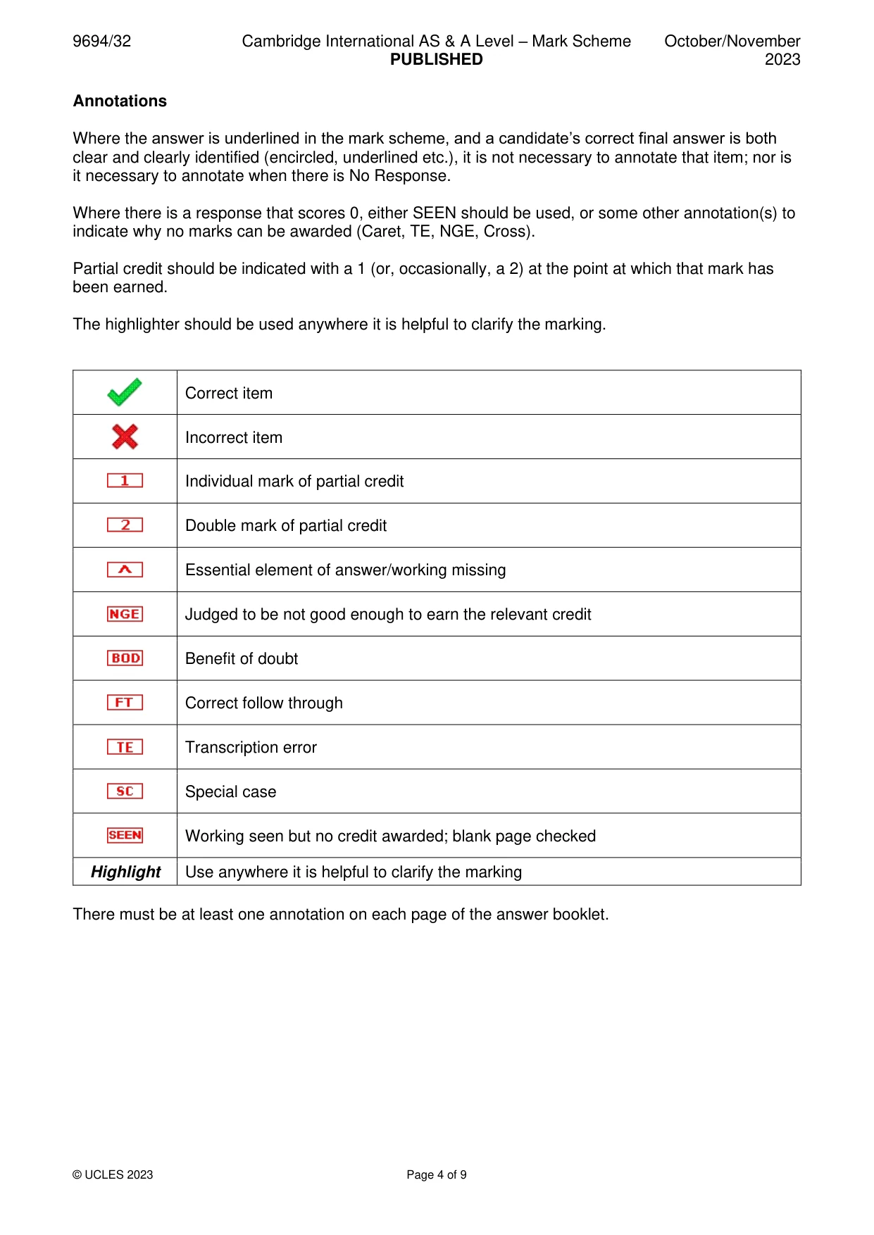 Mark scheme, page 4 of 9
