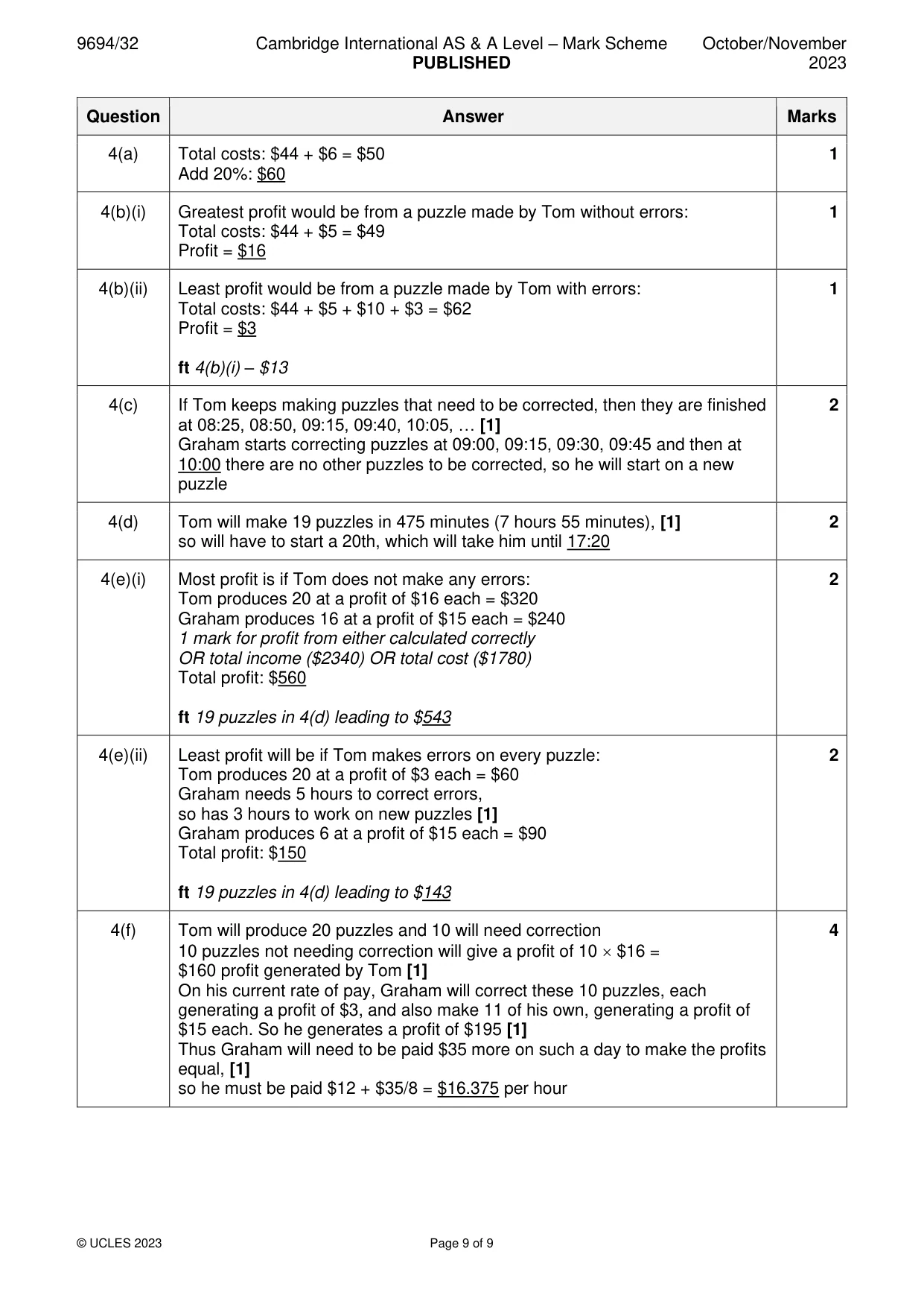 Mark scheme, page 9 of 9