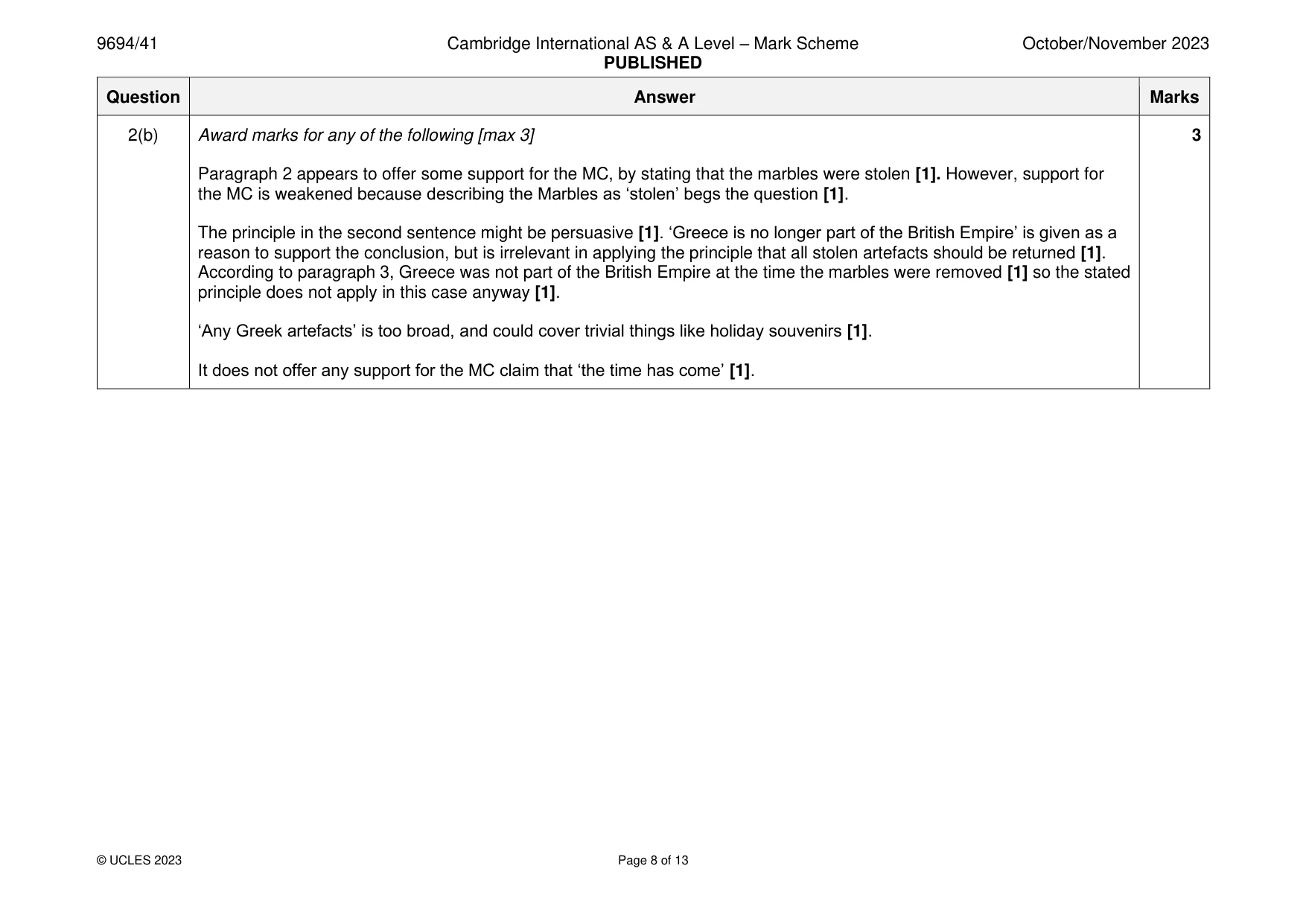 Mark scheme, page 8 of 13