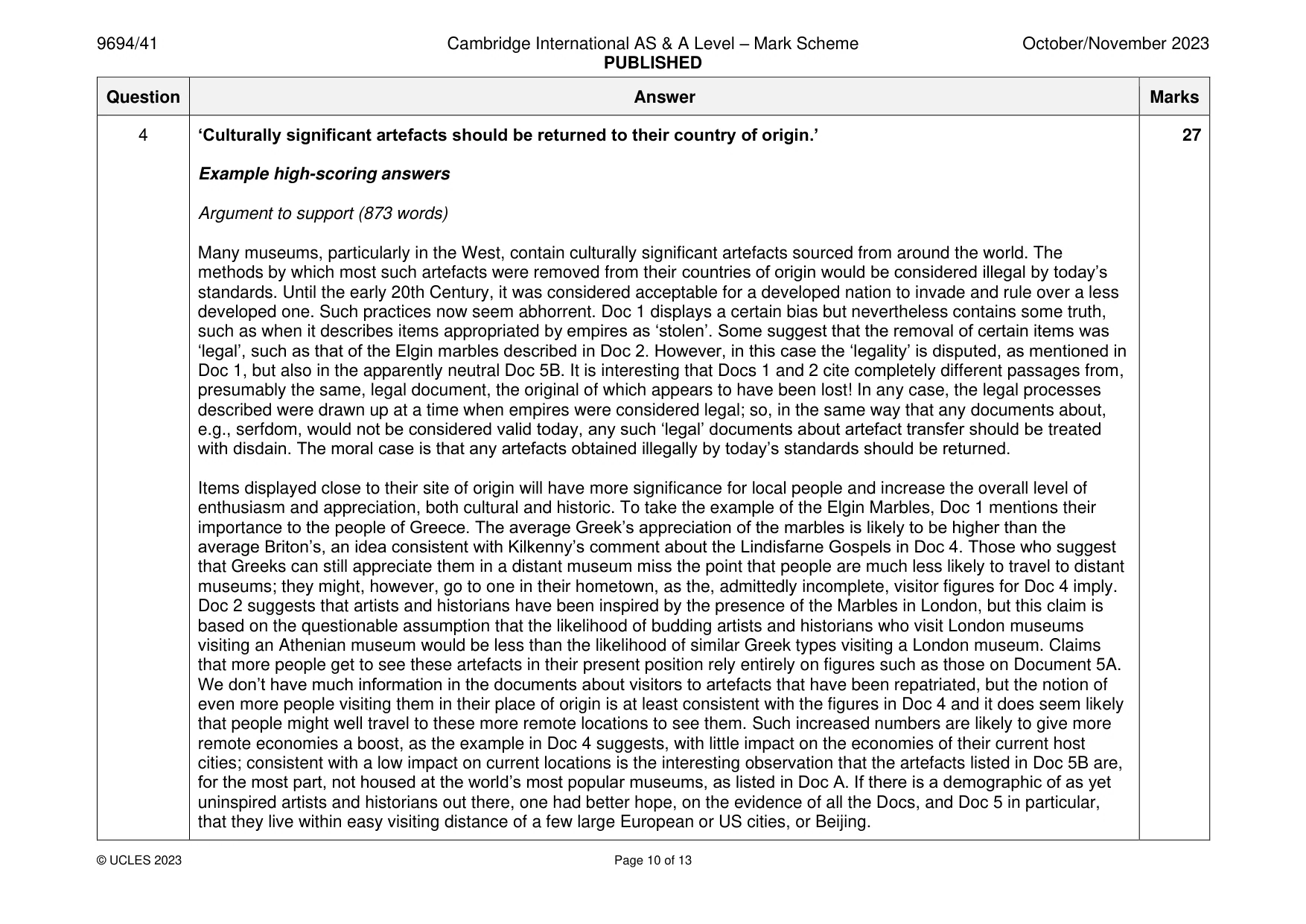 Mark scheme, page 10 of 13