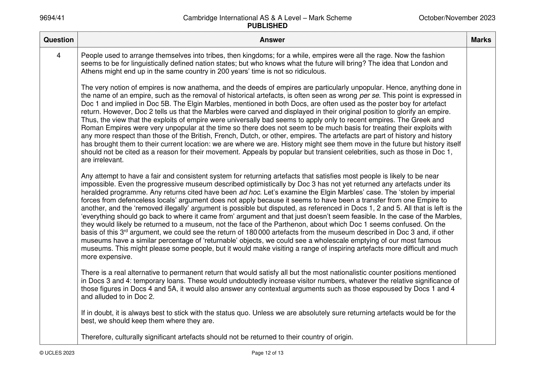 Mark scheme, page 12 of 13