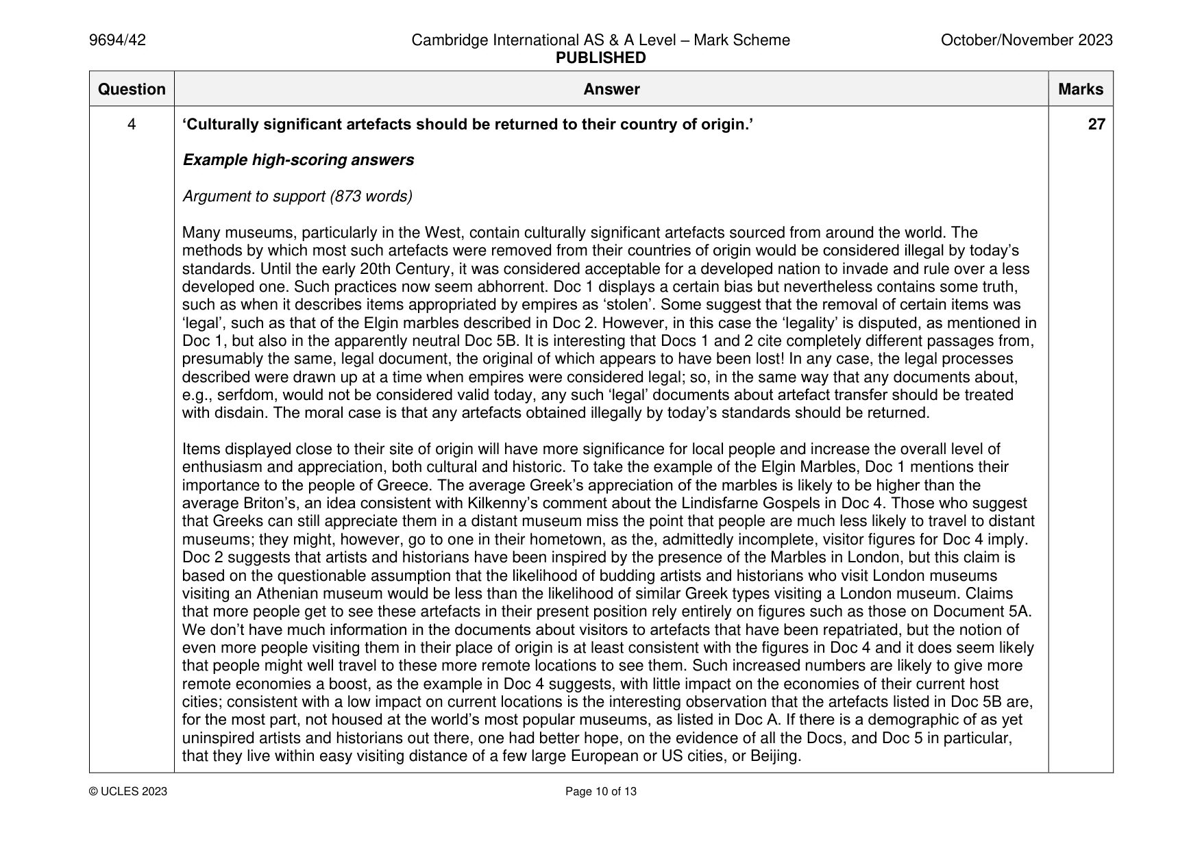 Mark scheme, page 10 of 13