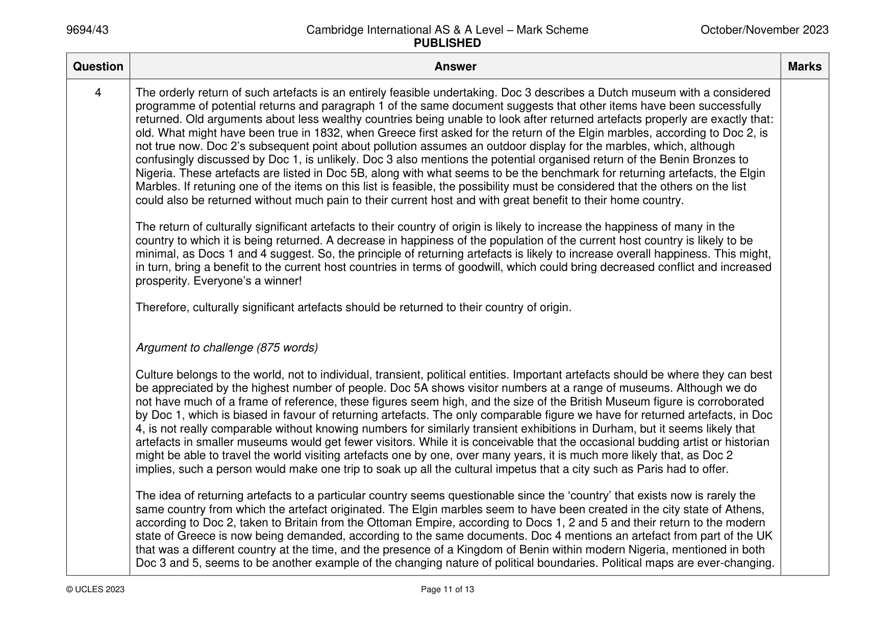 Mark scheme, page 11 of 13