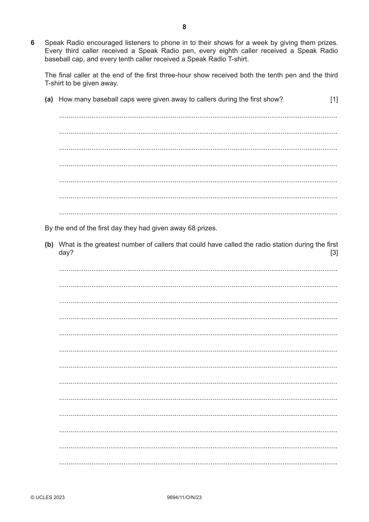 Cambridge A Level Thinking Skills 9694 2023 Oct/Nov Paper 1 · Variant 1 question paper, page 8 of 16