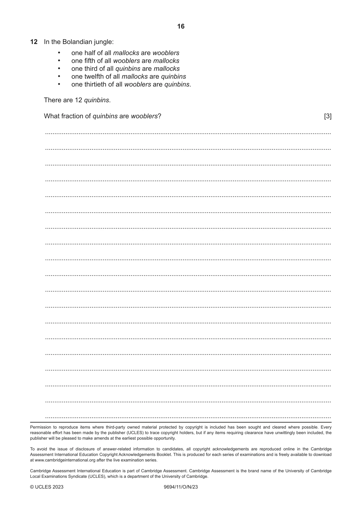 Cambridge A Level Thinking Skills 9694 2023 Oct/Nov Paper 1 · Variant 1 question paper, page 16 of 16