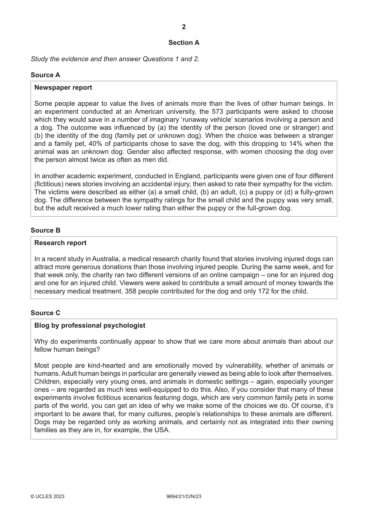 Cambridge A Level Thinking Skills 9694 2023 Oct/Nov Paper 2 · Variant 1 question paper, page 2 of 8