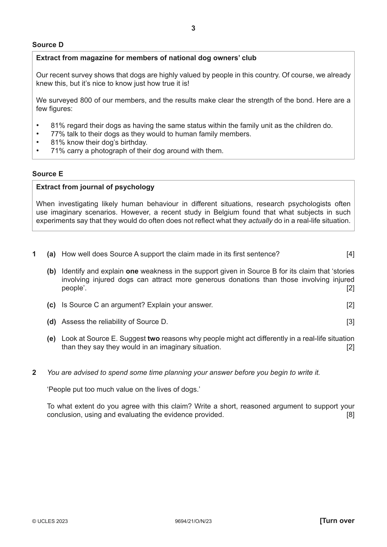 Cambridge A Level Thinking Skills 9694 2023 Oct/Nov Paper 2 · Variant 1 question paper, page 3 of 8