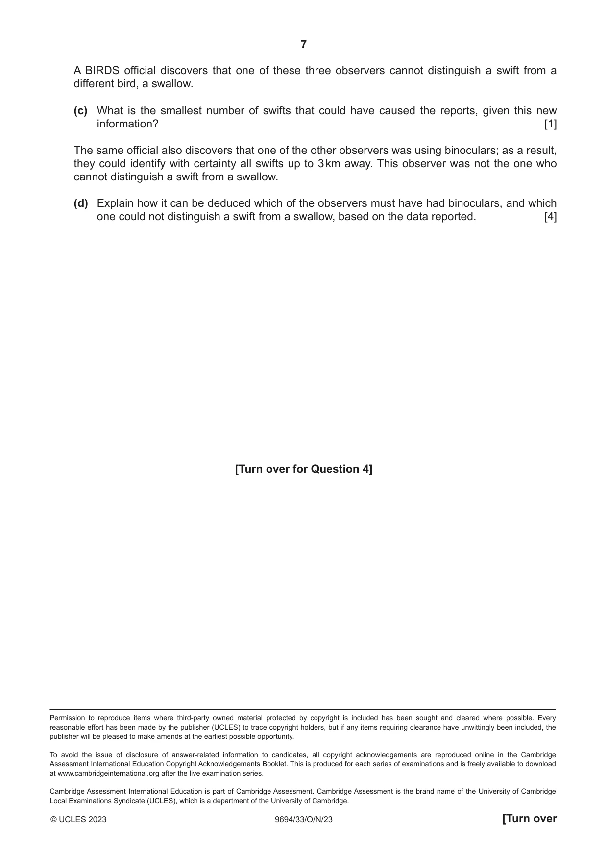 Cambridge A Level Thinking Skills 9694 2023 Oct/Nov Paper 3 · Variant 3 question paper, page 7 of 8
